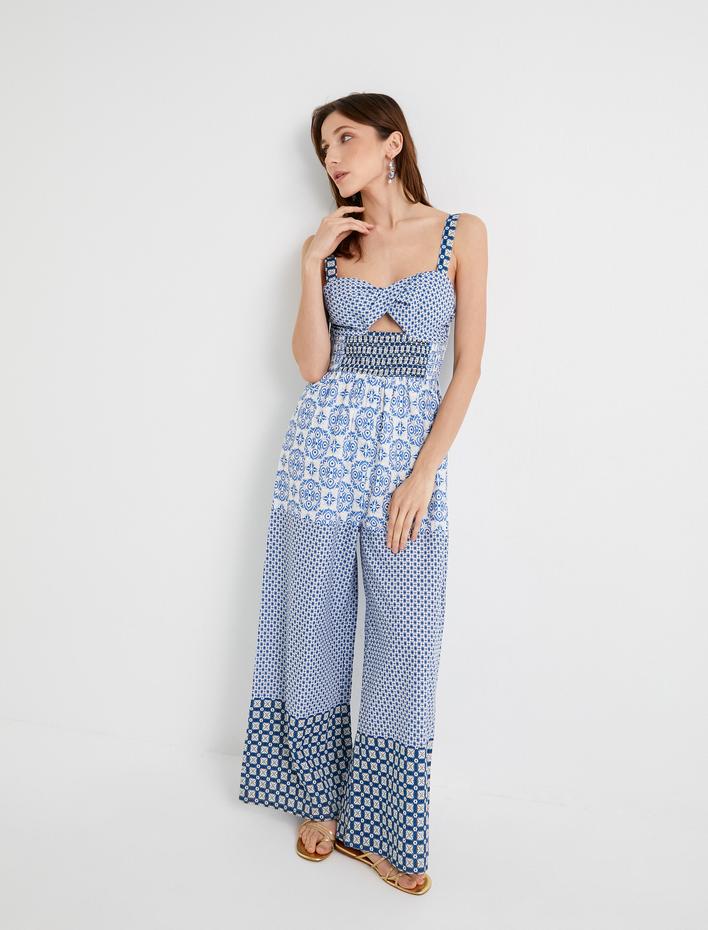  Bol Paça Tulum Desenli Pencere Detaylı Askılı Gipeli Pamuklu