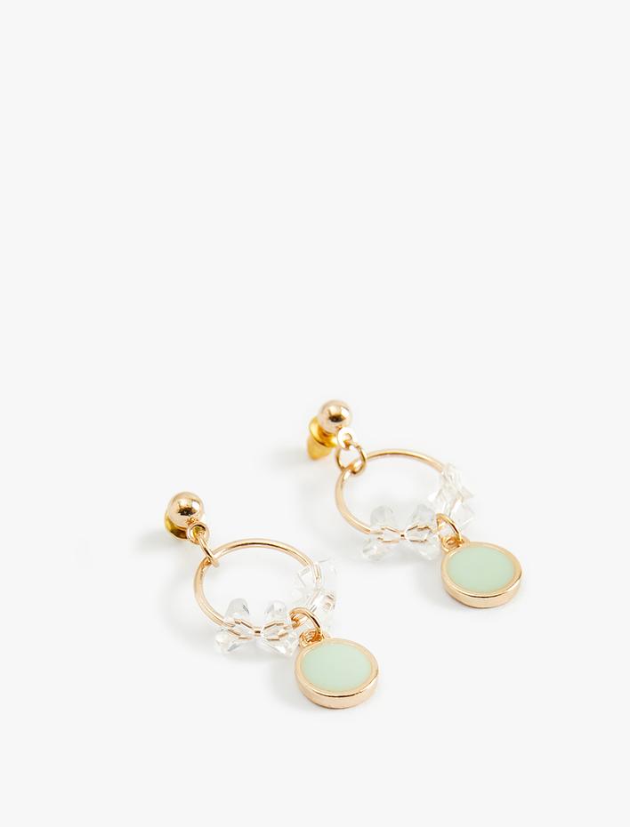 Kadın Boncuklu Geometrik Küpe Sallantılı