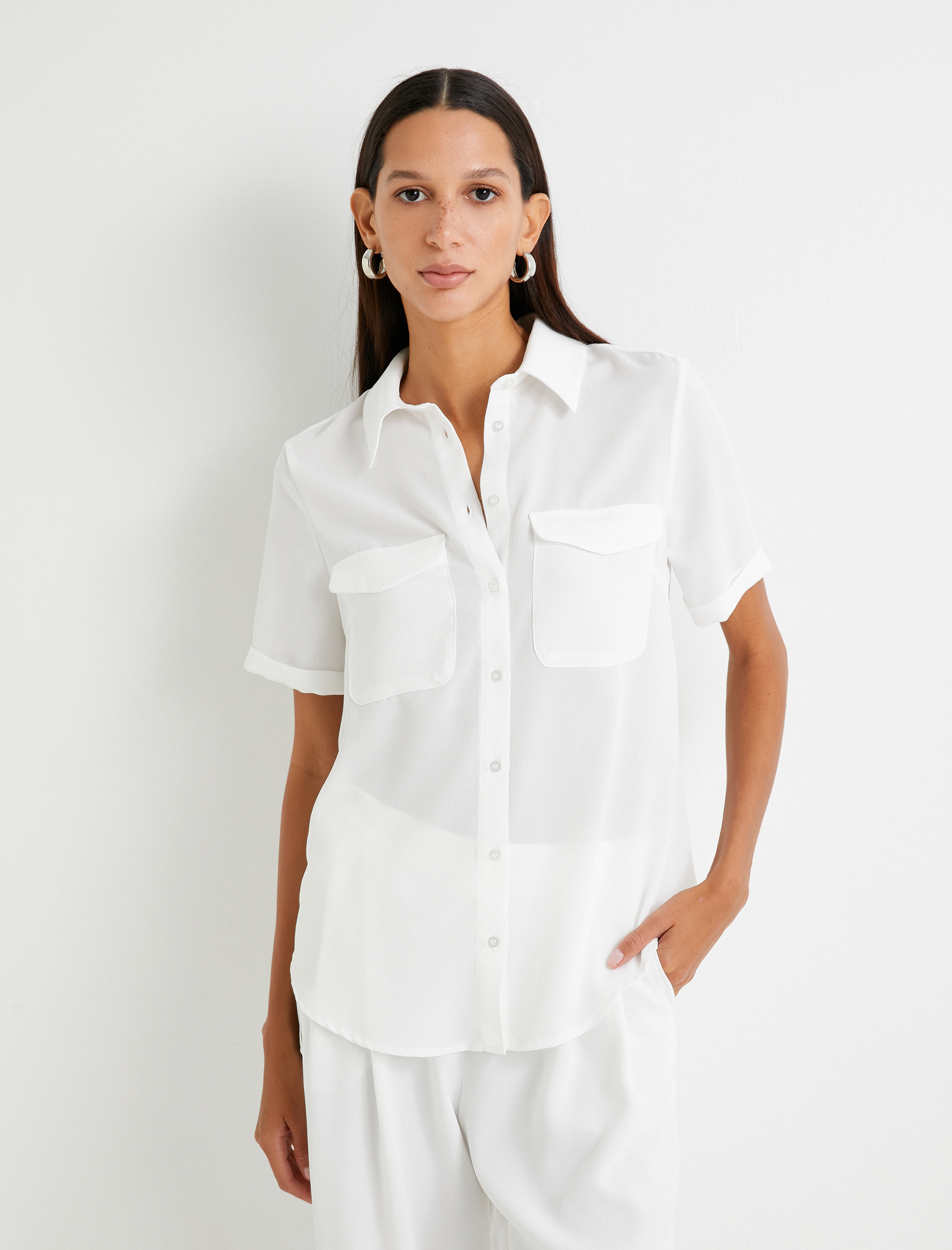   Kısa Kollu Gömlek Cepli Düğmeli Regular Fit