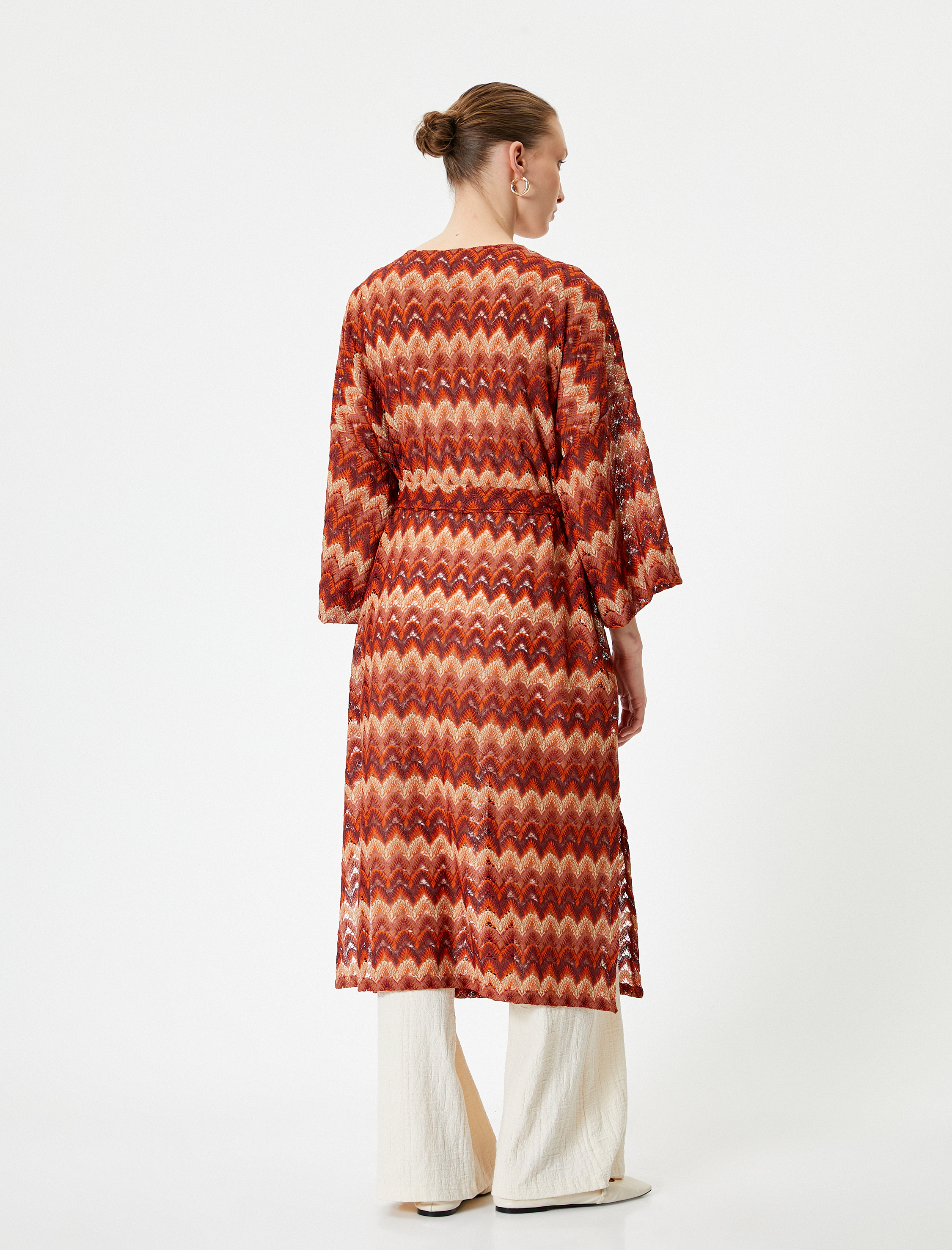   Uzun Hırka Kimono Kuşaklı Geniş Kollu