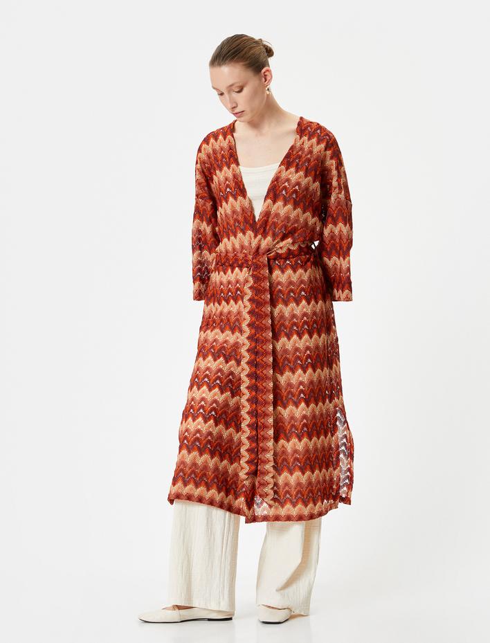  Uzun Hırka Kimono Kuşaklı Geniş Kollu