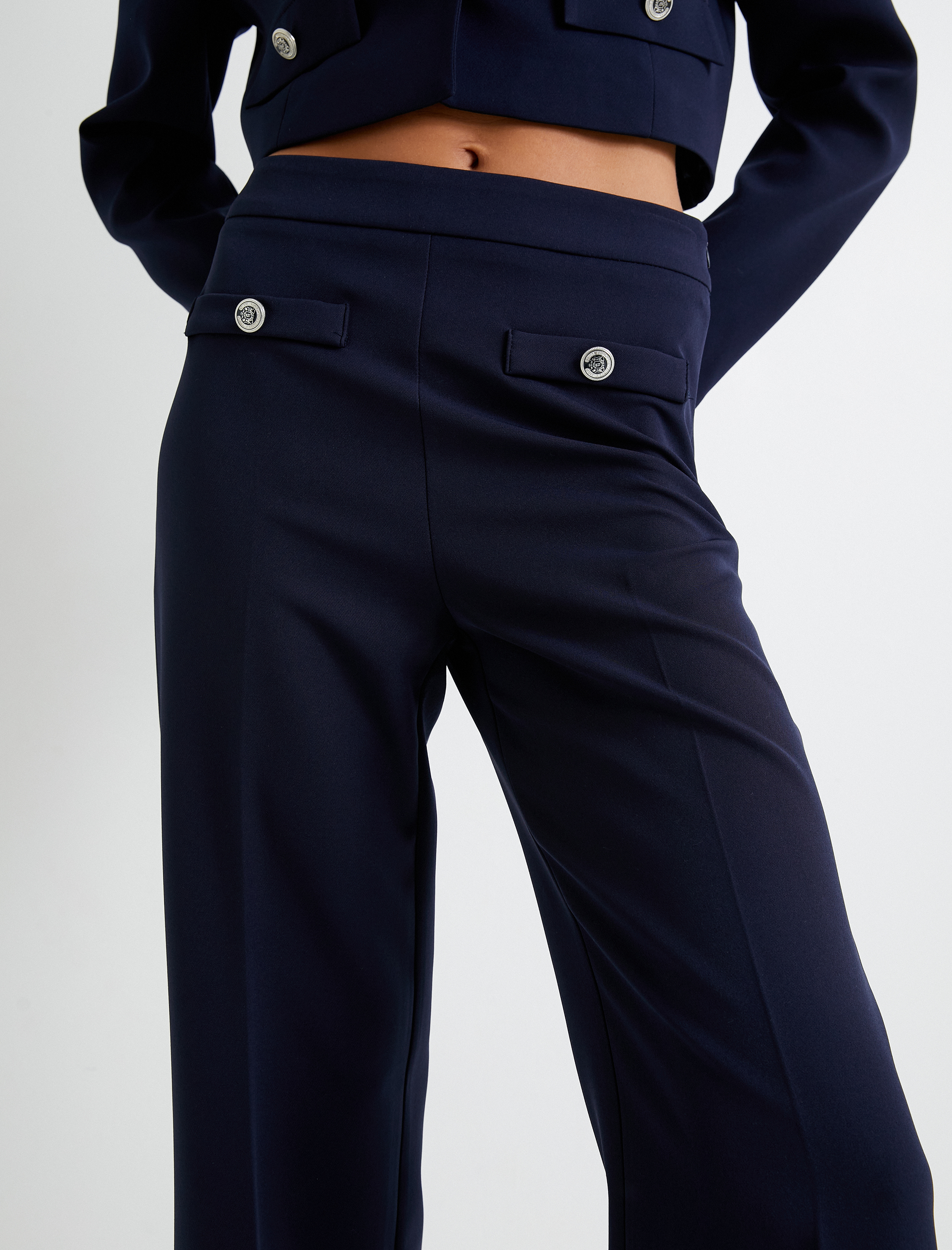   Bol Paça Pantolon Kumaş Normal Bel Düğmeli Cepli