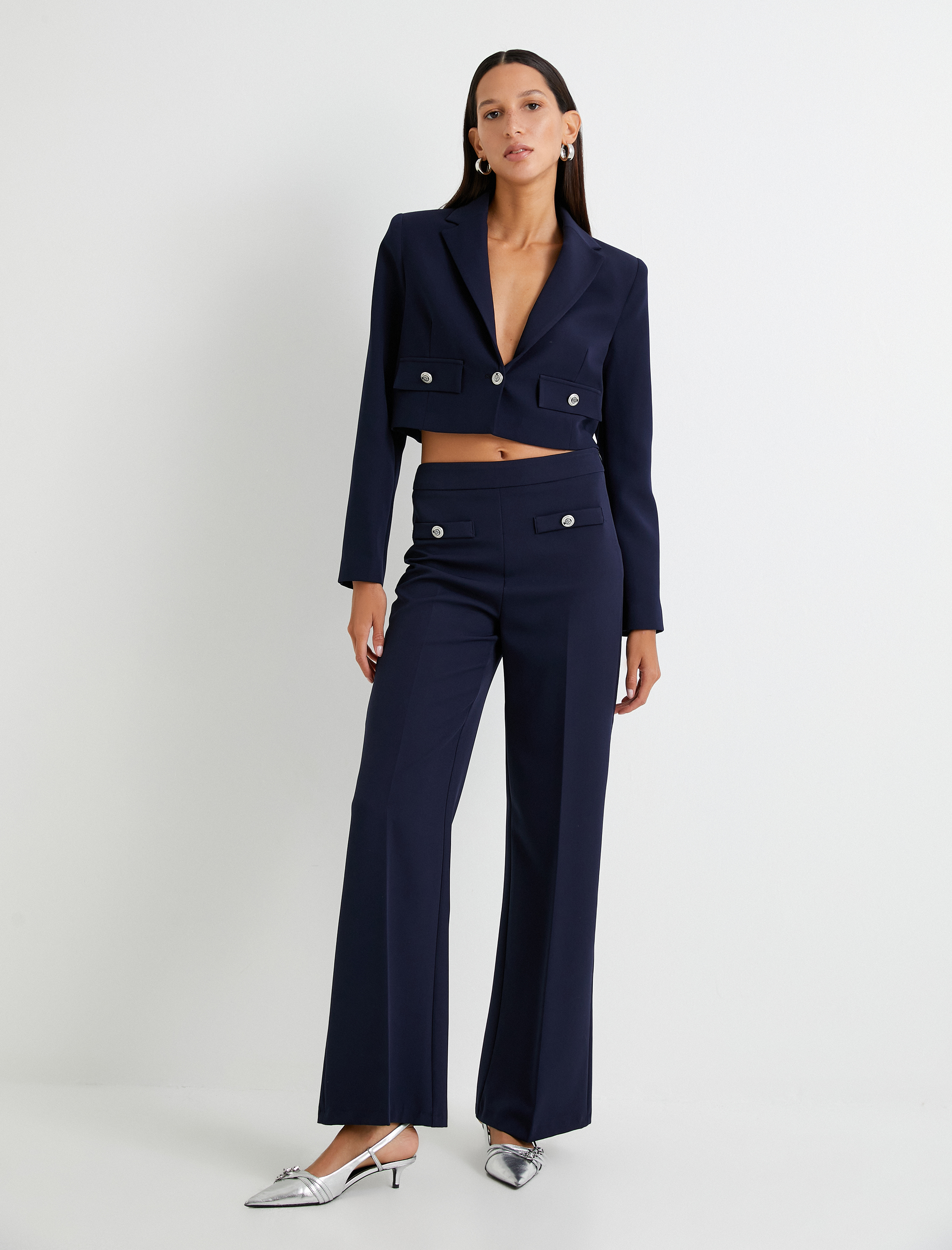   Bol Paça Pantolon Kumaş Normal Bel Düğmeli Cepli