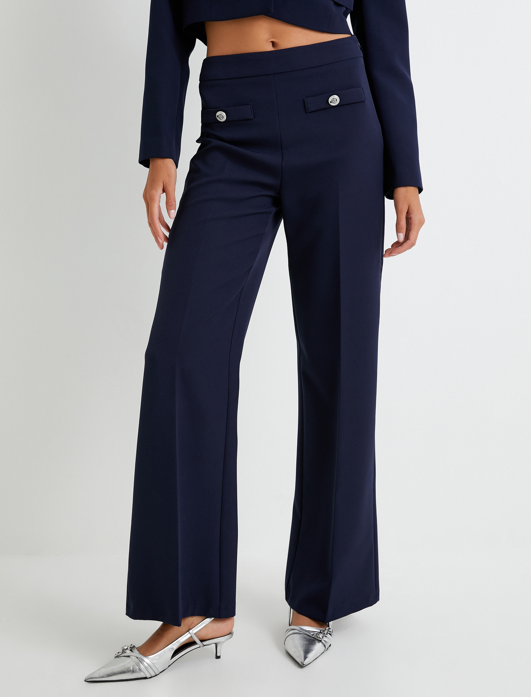   Bol Paça Pantolon Kumaş Normal Bel Düğmeli Cepli