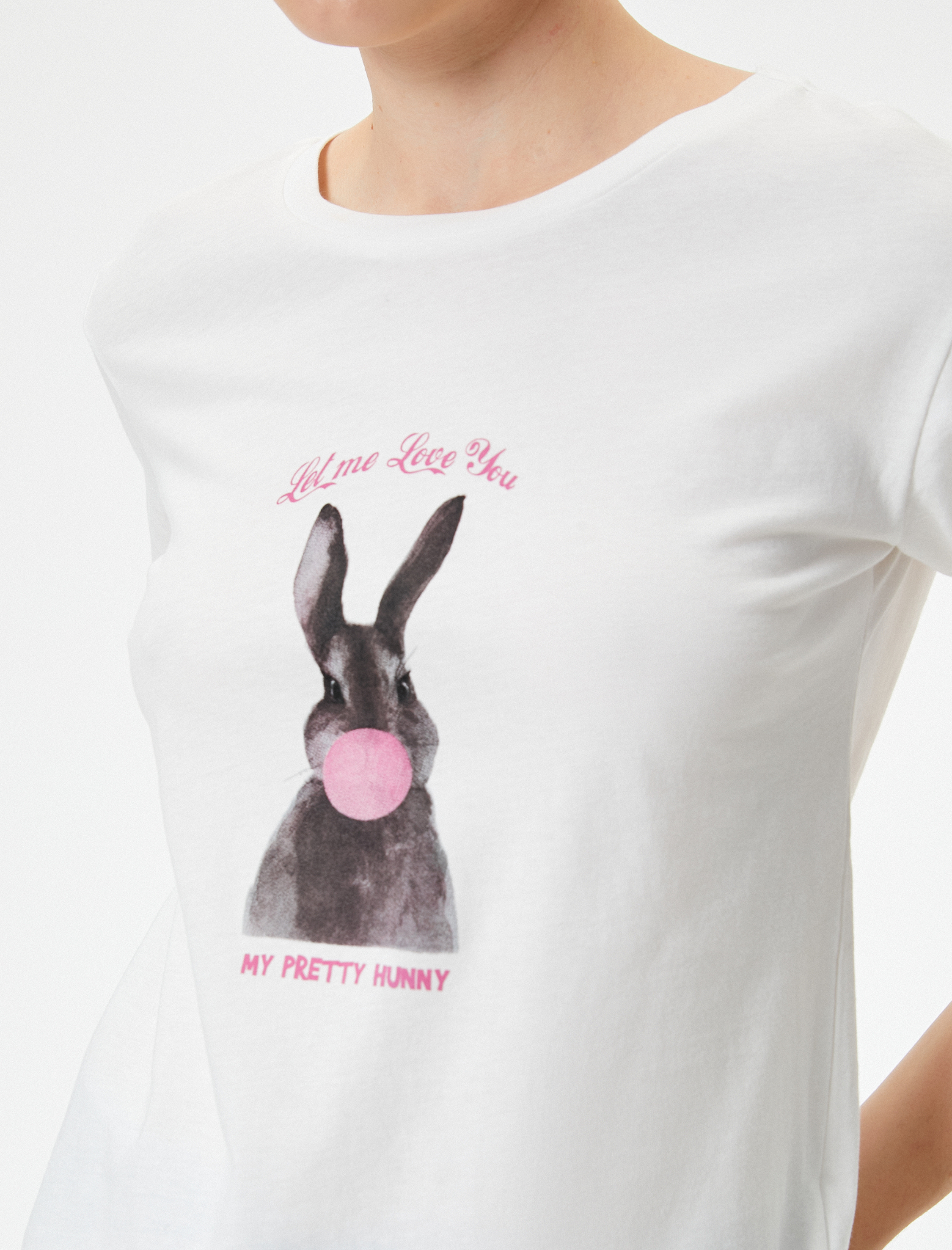   Baskılı Tişört Bisiklet Yaka Kısa Kollu Pamuklu