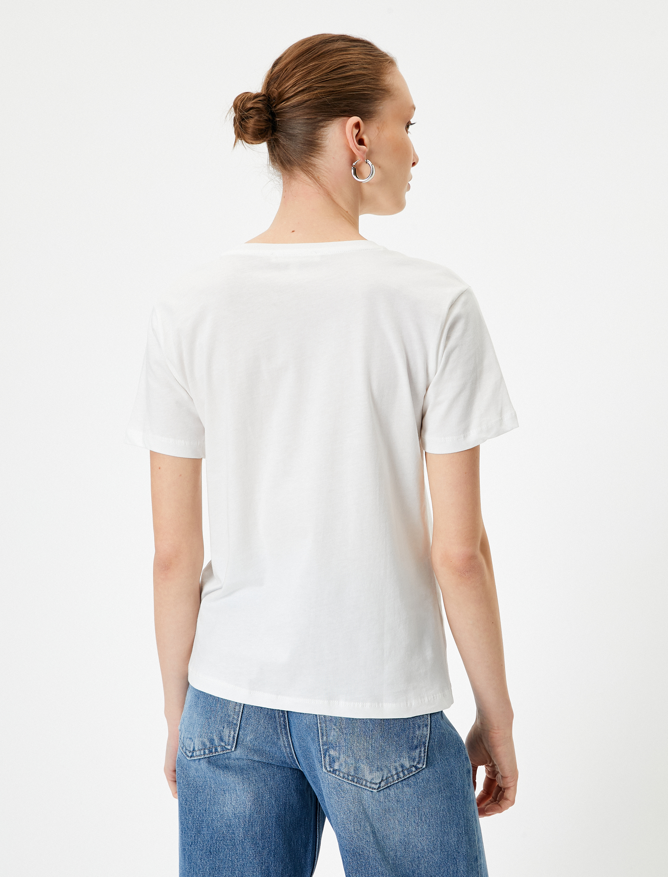   Baskılı Tişört Bisiklet Yaka Kısa Kollu Pamuklu