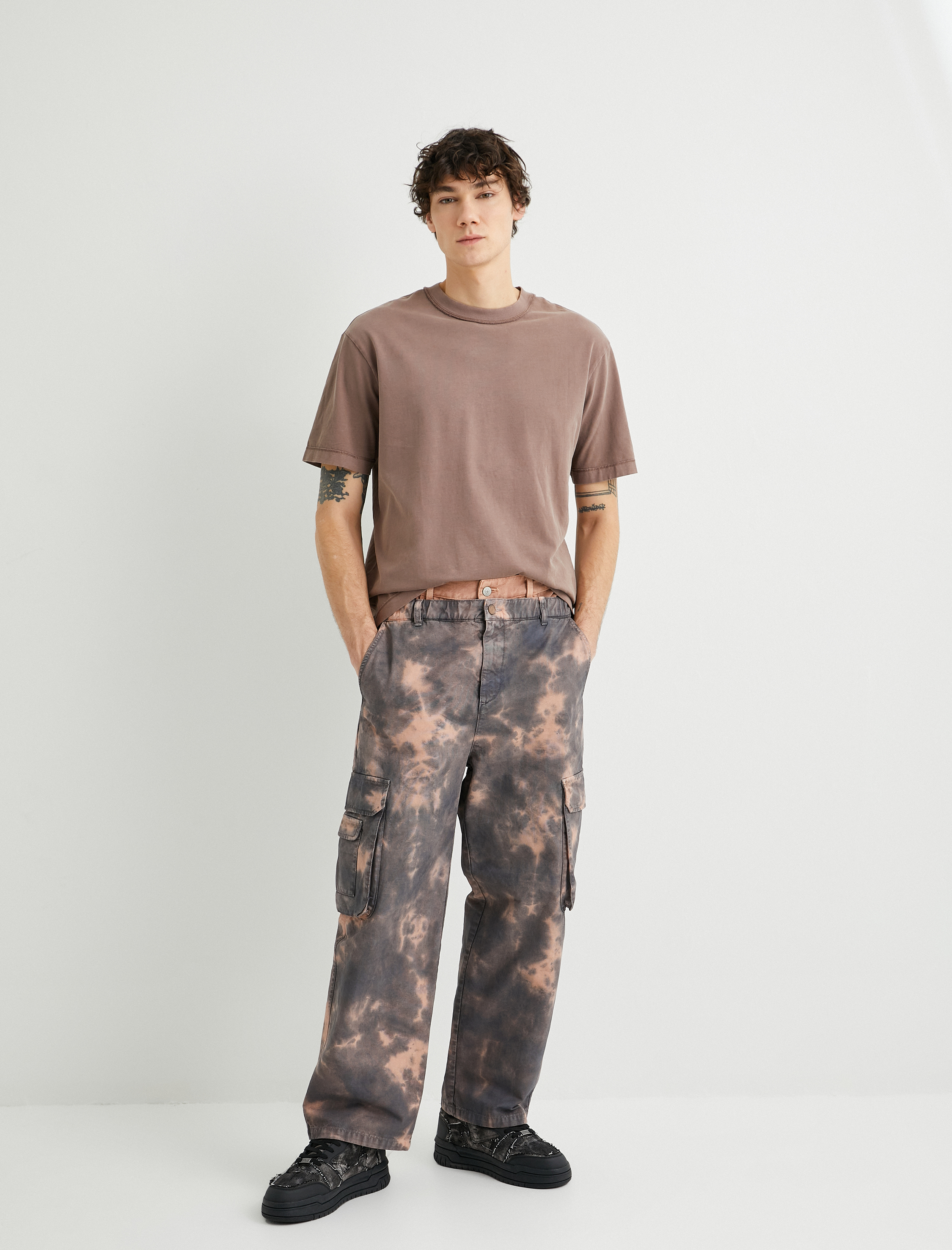   Oversize Yıkamalı Tişört Dikiş Detaylı Bisiklet Yaka Kısa Kollu