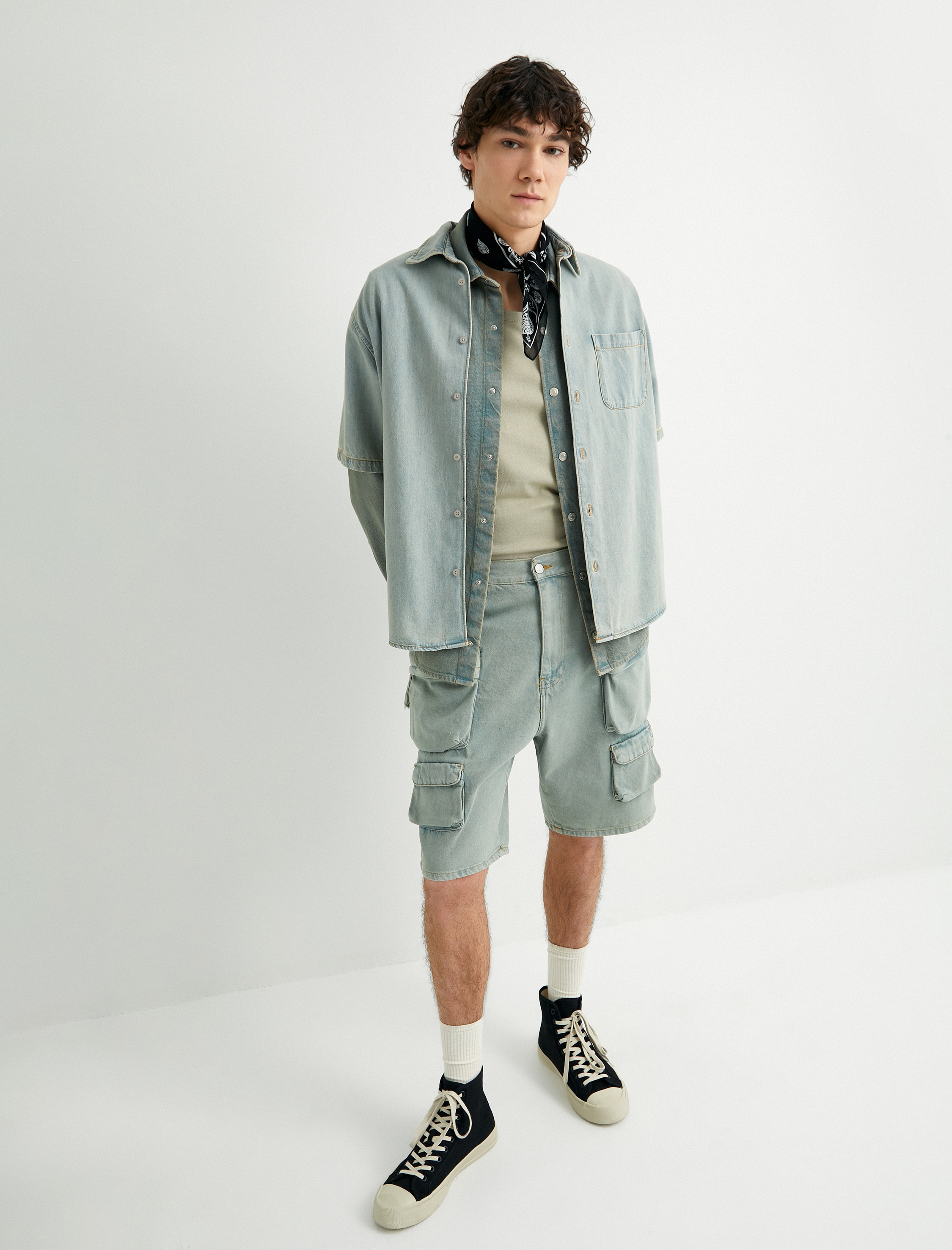   Kot Gömlek Ceket Oversize Kısa Kollu Düğmeli Cep Detaylı