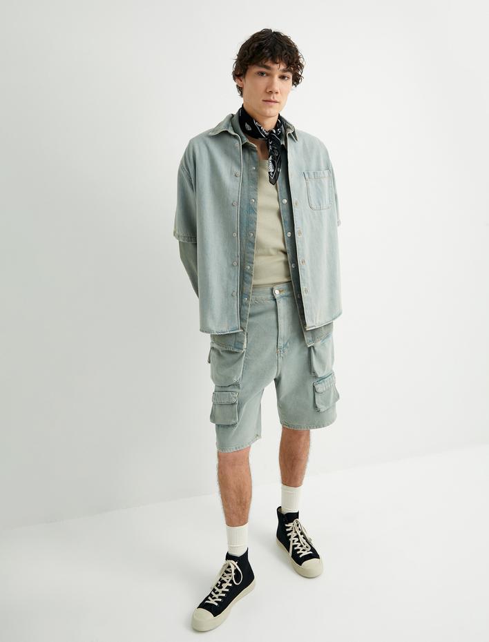  Kot Gömlek Ceket Oversize Kısa Kollu Düğmeli Cep Detaylı