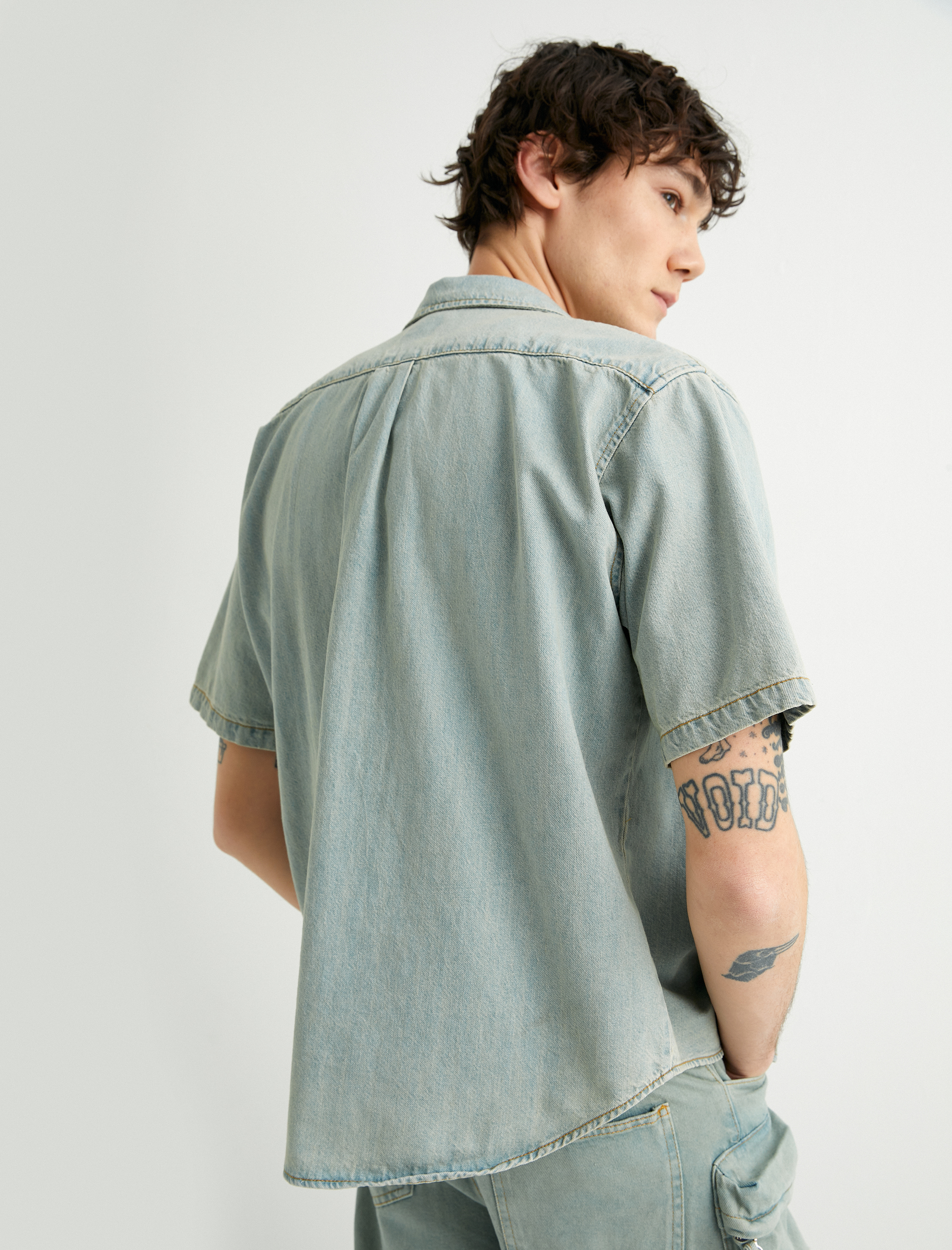   Kot Gömlek Ceket Oversize Kısa Kollu Düğmeli Cep Detaylı