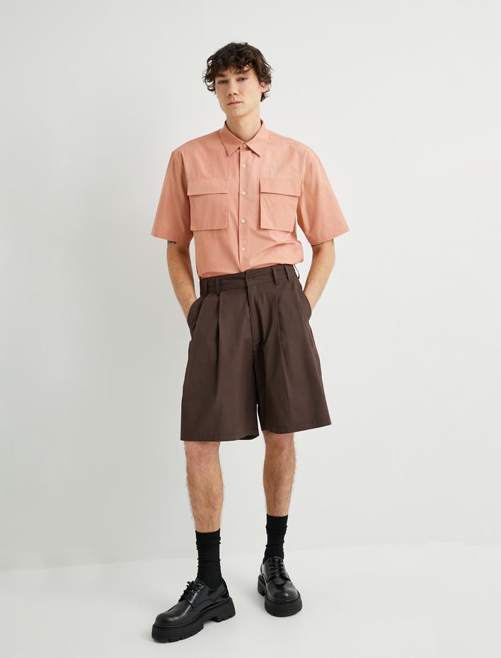  Kısa Kollu Gömlek Cep Detaylı Düğmeli Klasik Yaka Regular Fit