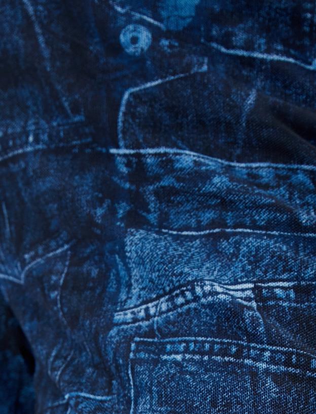 Bol Paça Pantolon Denim Tül Görünümlü Normal Bel_5