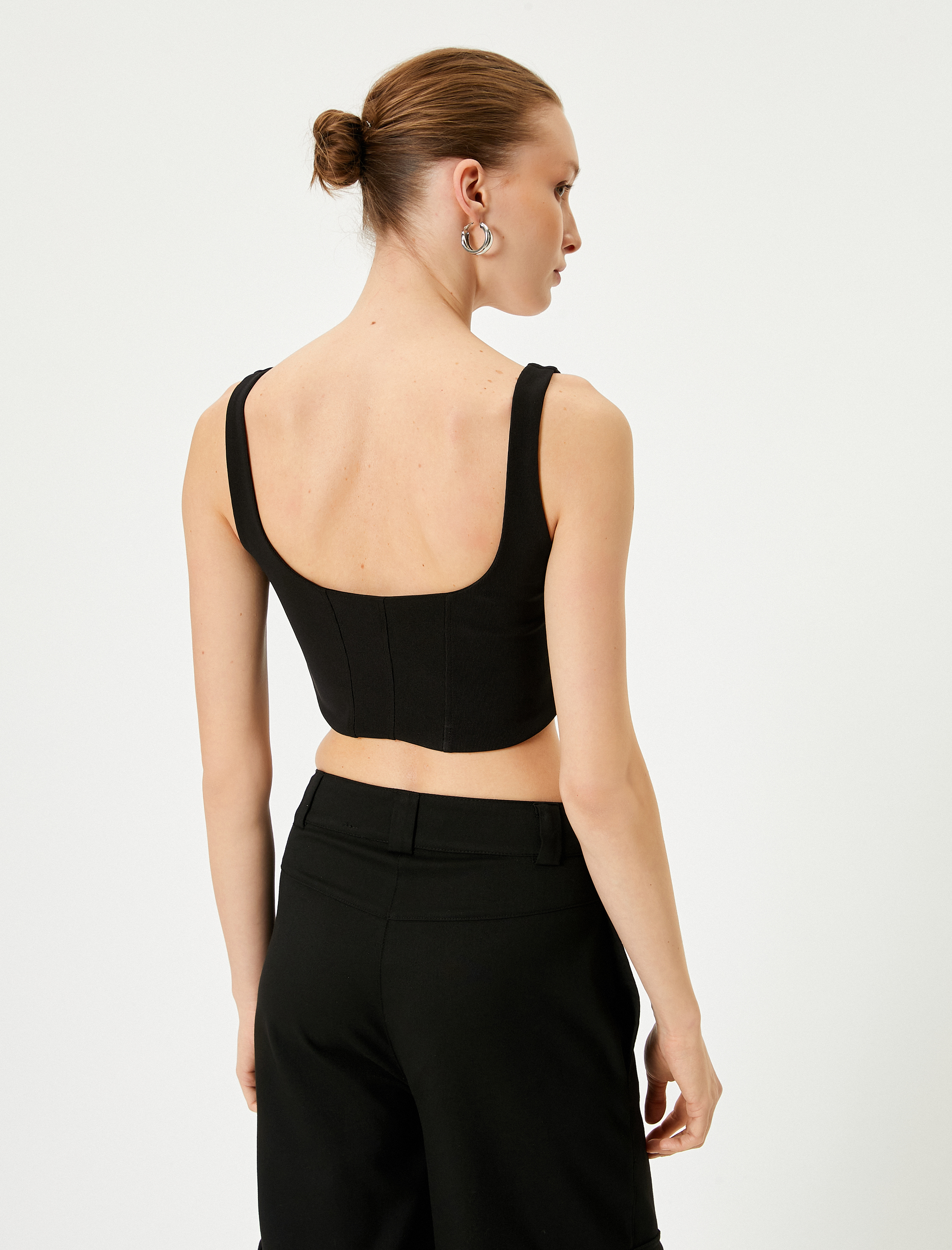   Crop Atlet Korse Görünümlü Kare Yaka Askılı