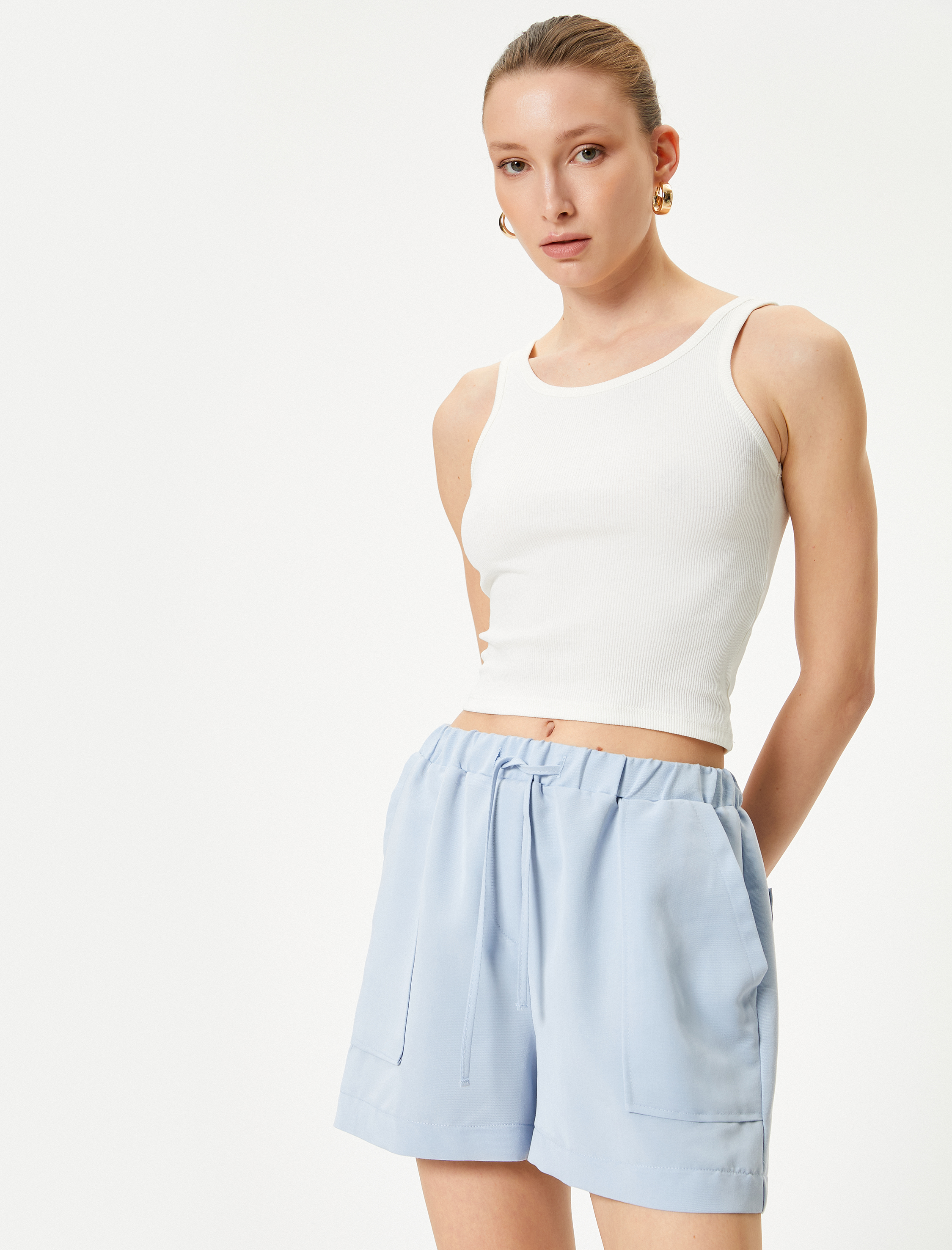 Mini Şort Beli Bağcıklı Cep Detaylı Modal