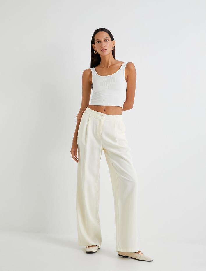  Palazzo Pantolon Normal Bel Viskon Cep Detaylı