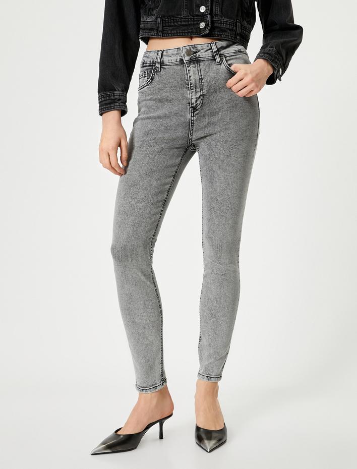  Dar Paça Skinny Kot Pantolon Cepli Yüksek Bel - Carmen Skinny Jeans