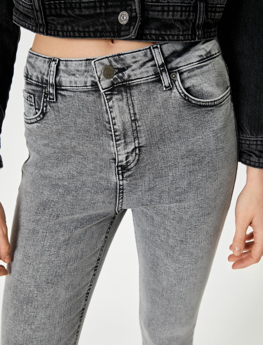   Dar Paça Skinny Kot Pantolon Cepli Yüksek Bel - Carmen Skinny Jeans