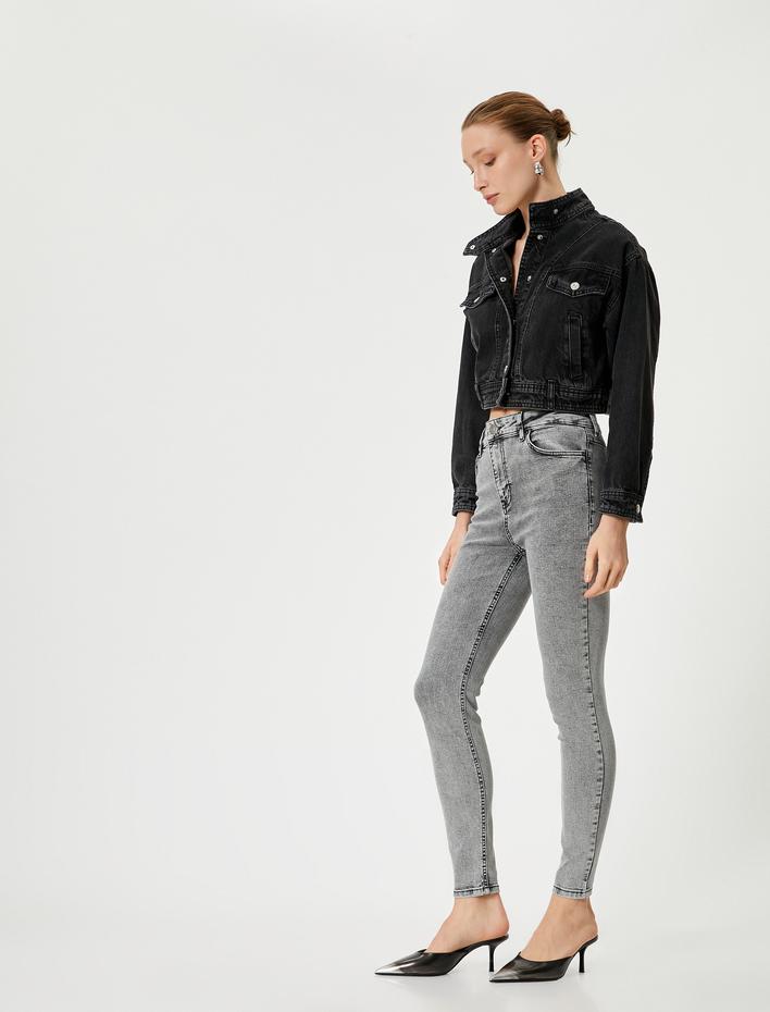  Dar Paça Skinny Kot Pantolon Cepli Yüksek Bel - Carmen Skinny Jeans