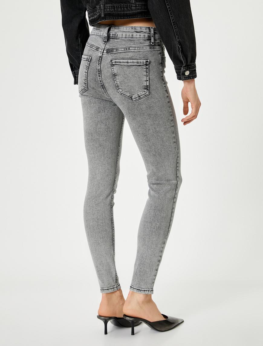   Dar Paça Skinny Kot Pantolon Cepli Yüksek Bel - Carmen Skinny Jeans