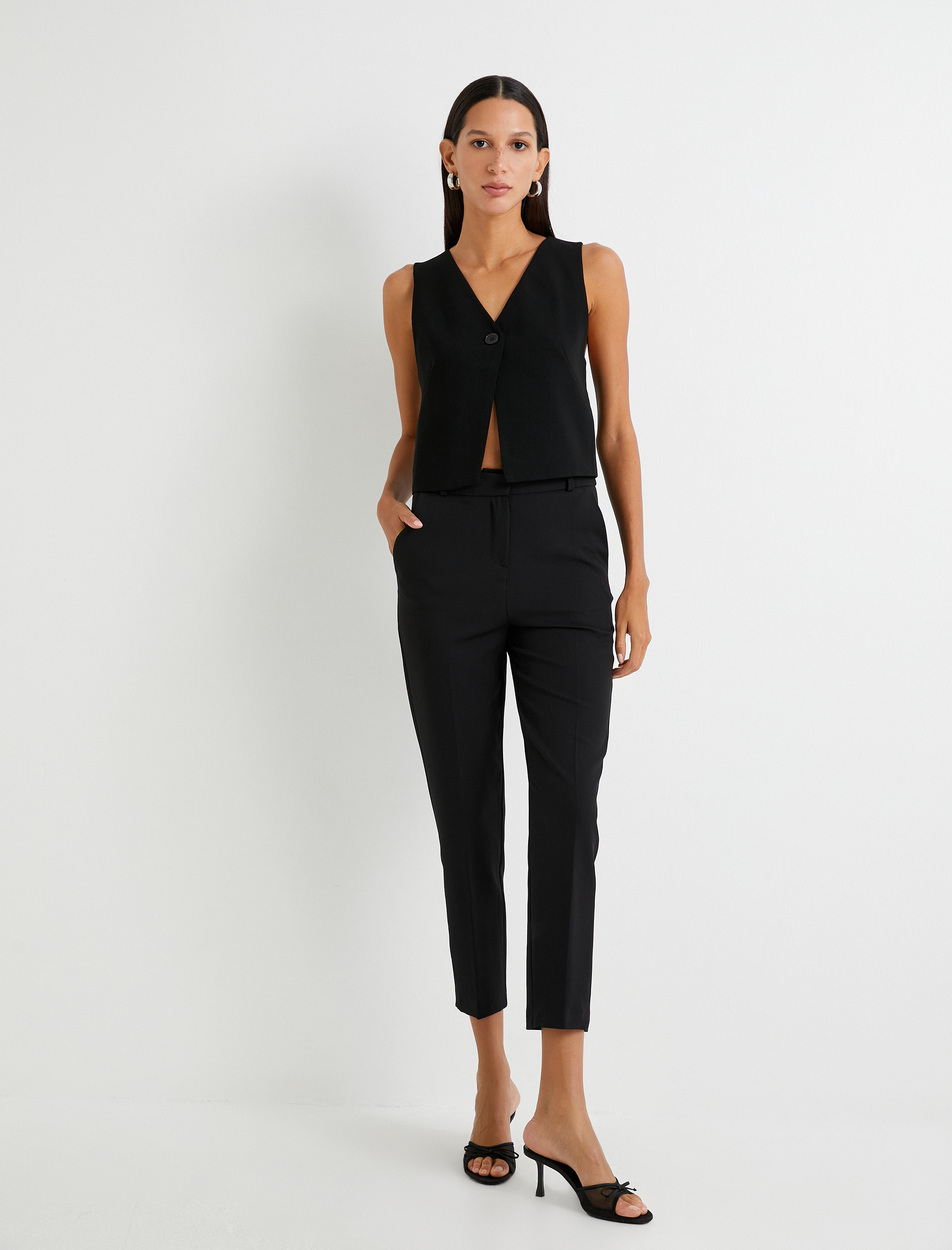   Cigarette Kumaş Pantolon Yüksek Bel Cepli