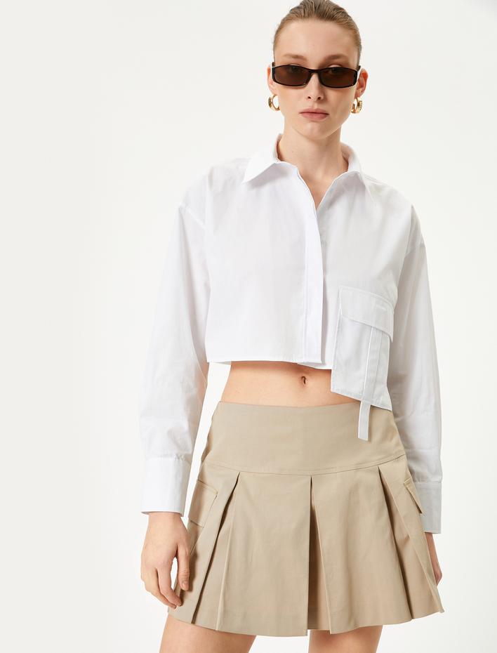  Pileli Mini Etek Kargo Cepli Pamuklu Normal Bel