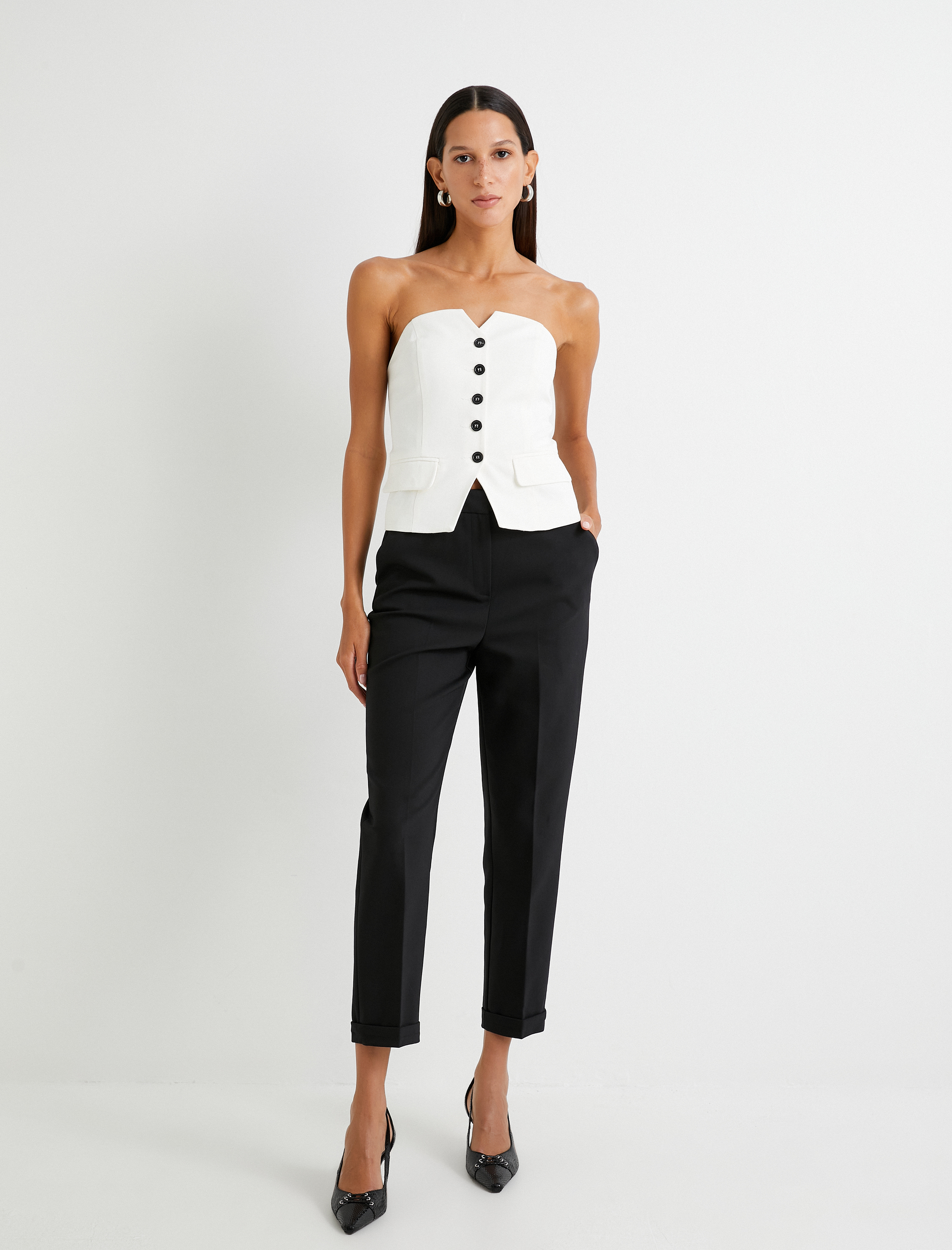   Cigarette Kumaş Pantolon Yüksek Bel Cepli