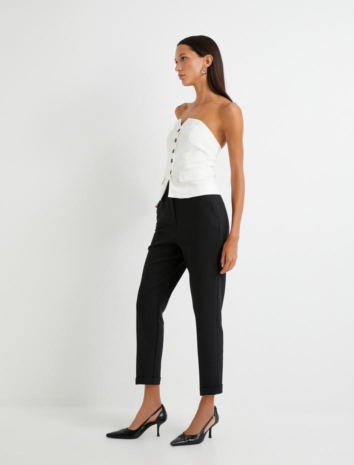  Cigarette Kumaş Pantolon Yüksek Bel Cepli