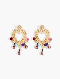 Sallantılı Charm Detaylı Kalp Küpe
