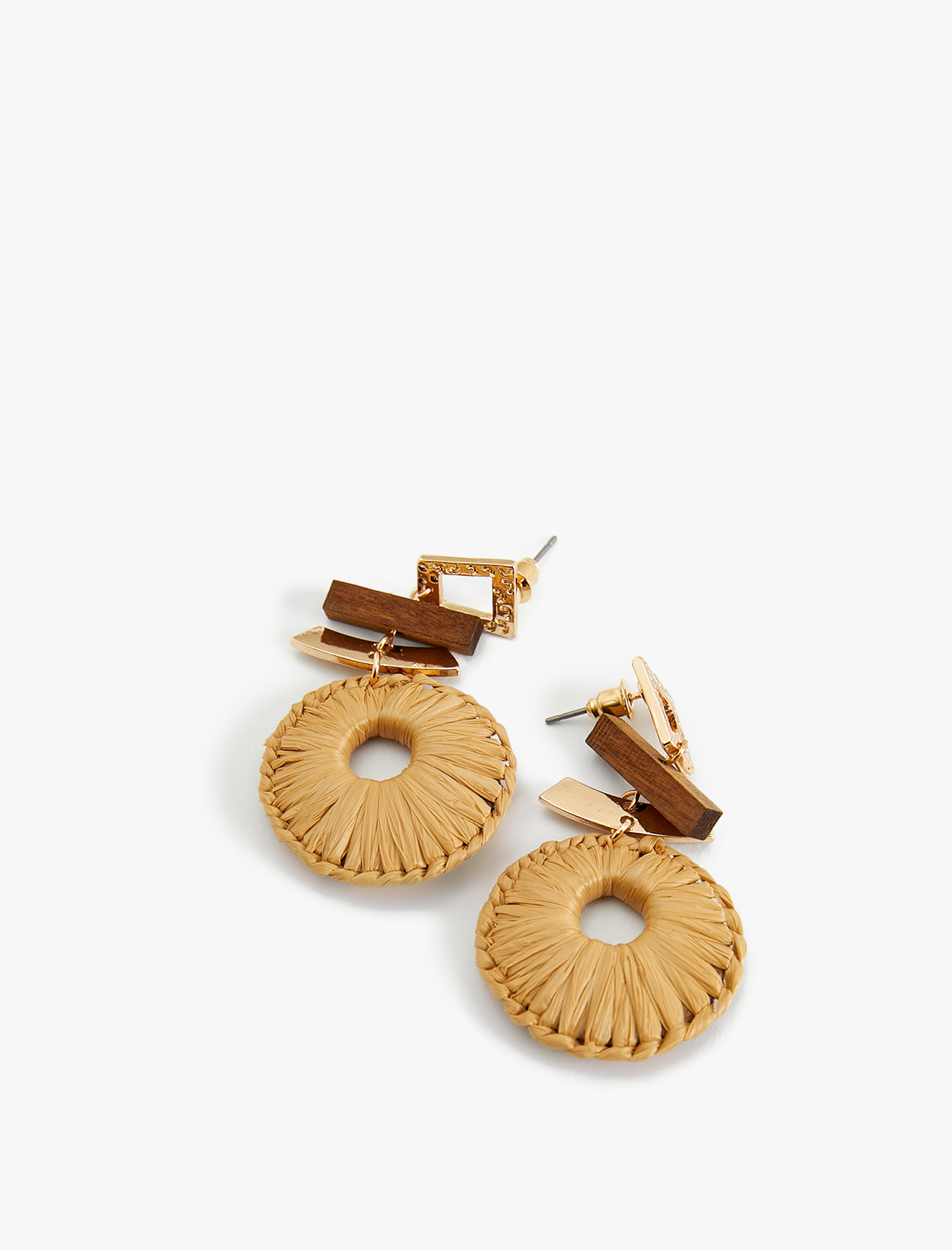  Kadın Hasır Küpe Geometrik Şekilli Ahşap Detaylı