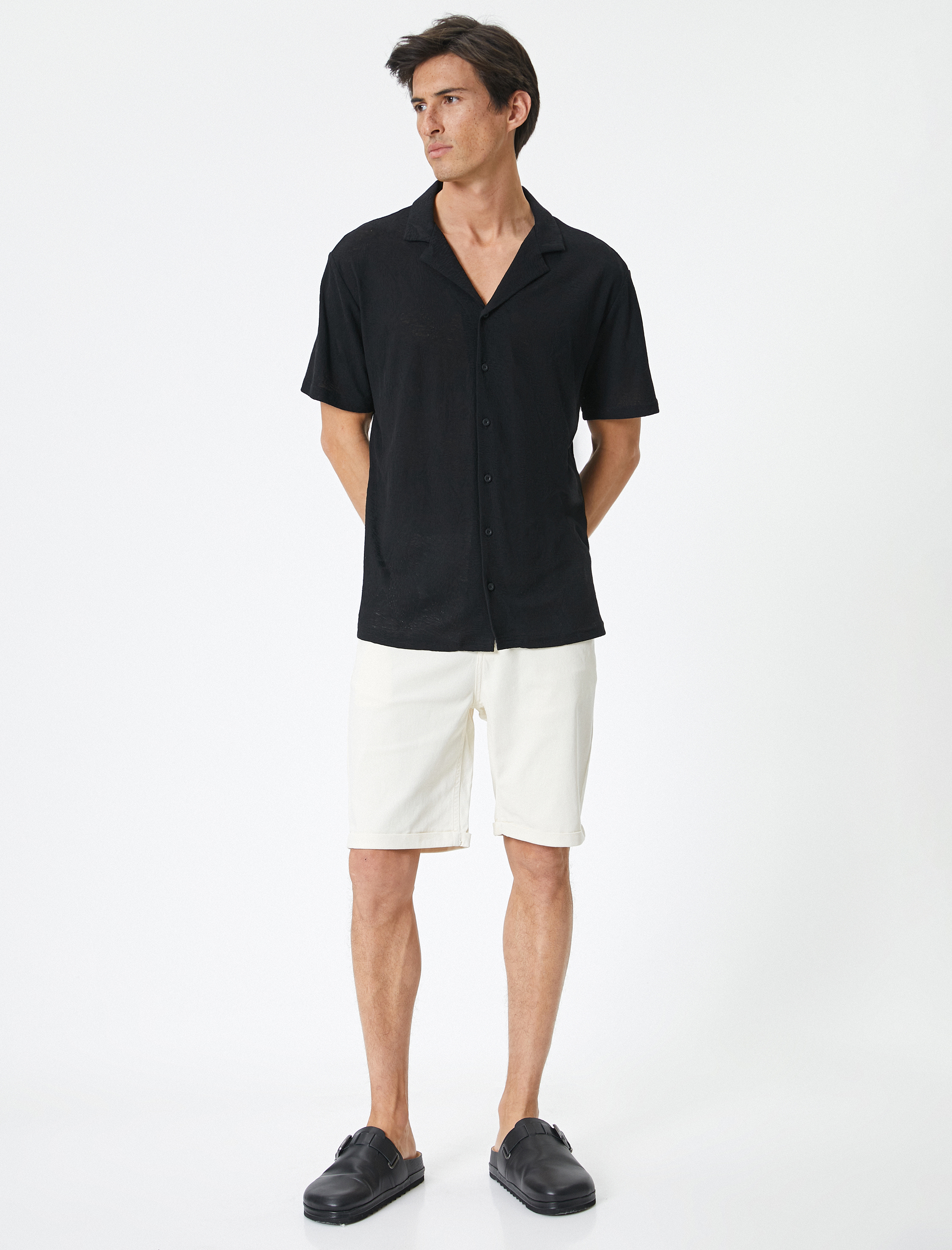   Kumaş Şort Bermuda Chino Slim Fit Düğmeli Cepli Katlı Paça