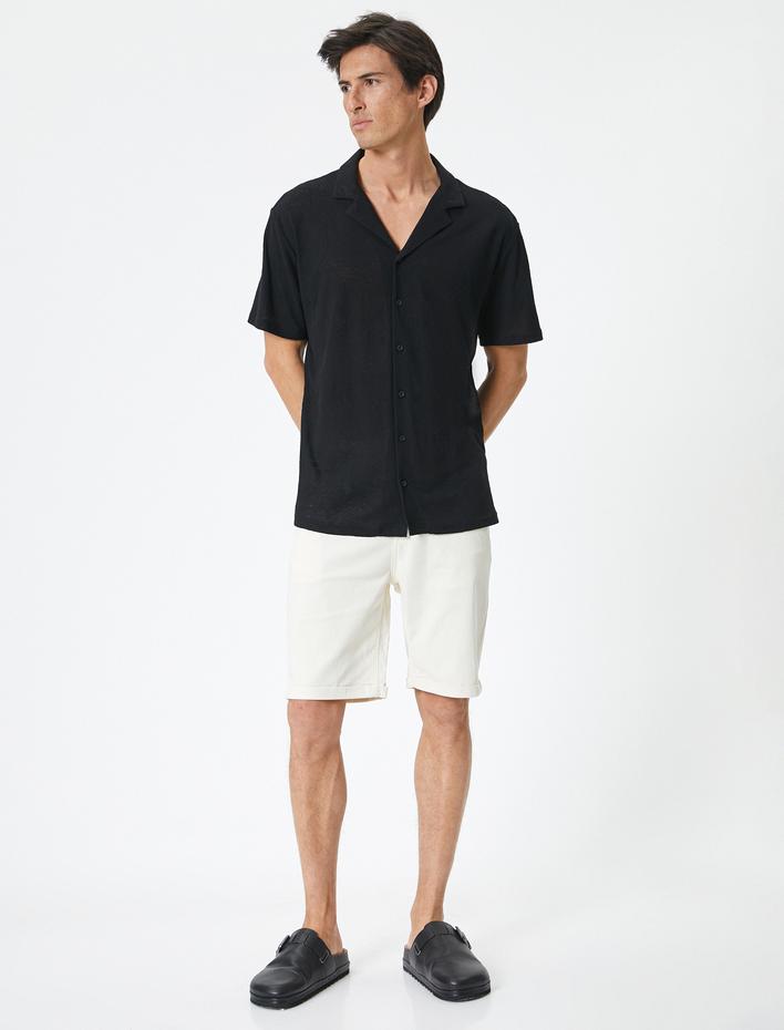  Kumaş Şort Bermuda Chino Slim Fit Düğmeli Cepli Katlı Paça