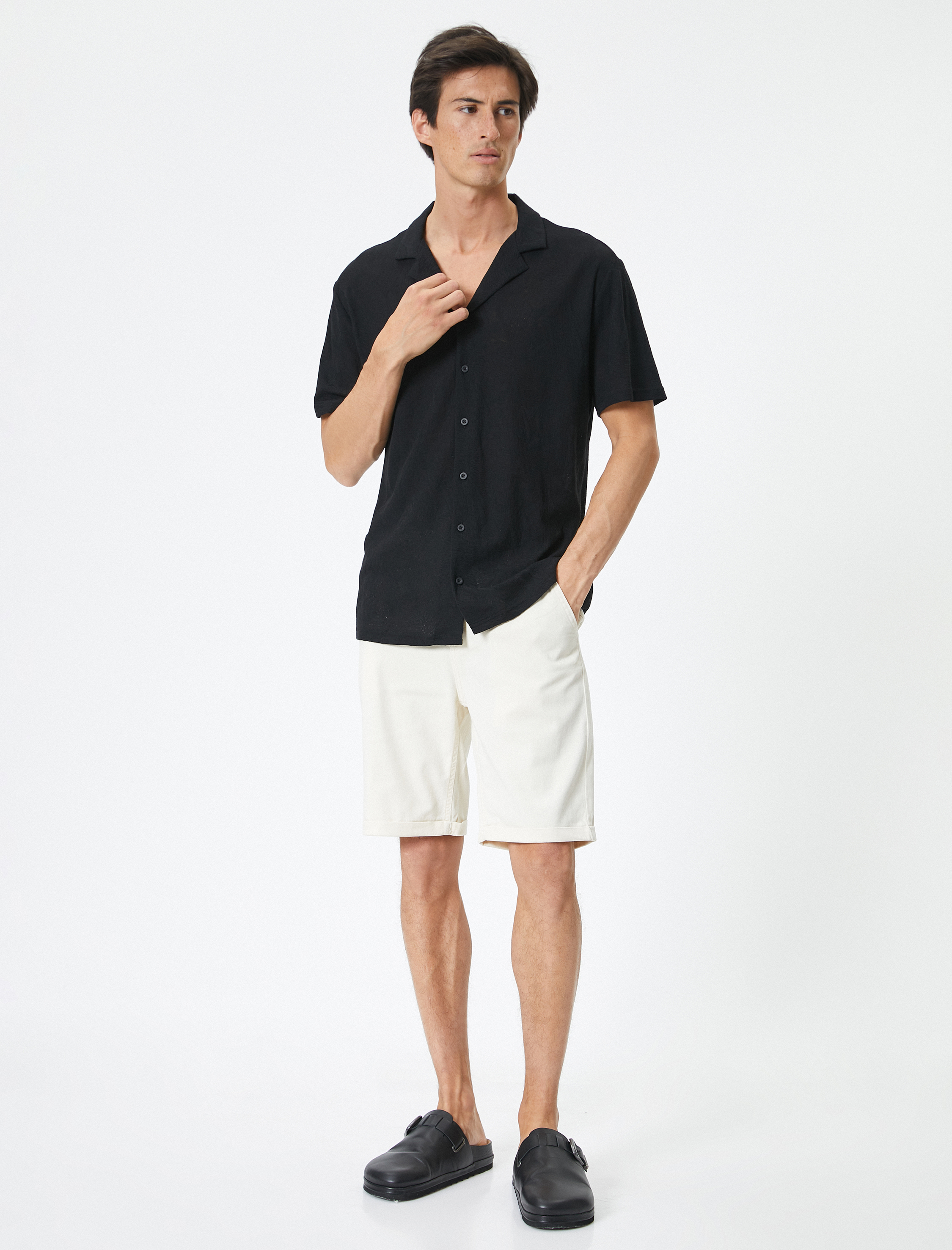   Kumaş Şort Bermuda Chino Slim Fit Düğmeli Cepli Katlı Paça