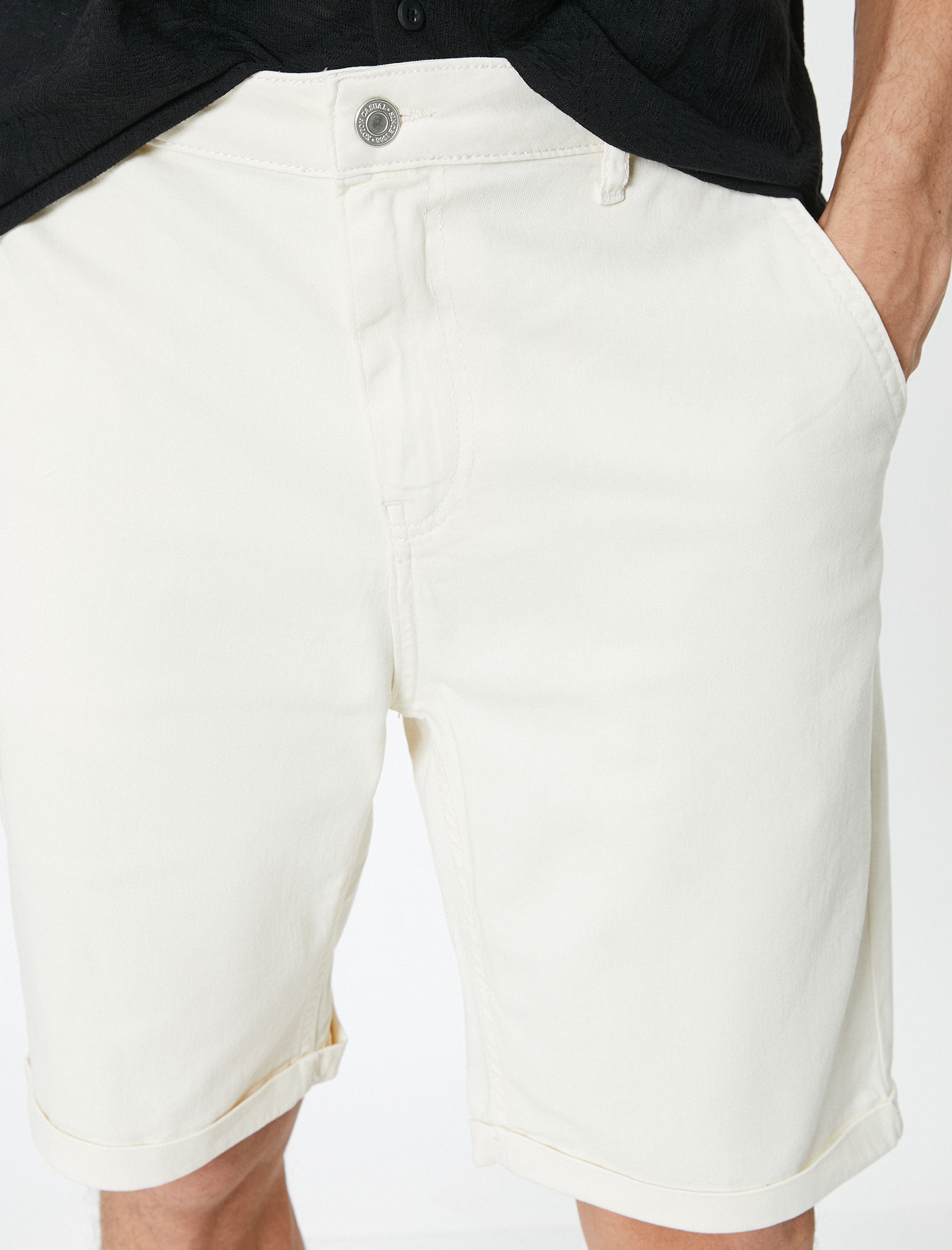   Kumaş Şort Bermuda Chino Slim Fit Düğmeli Cepli Katlı Paça