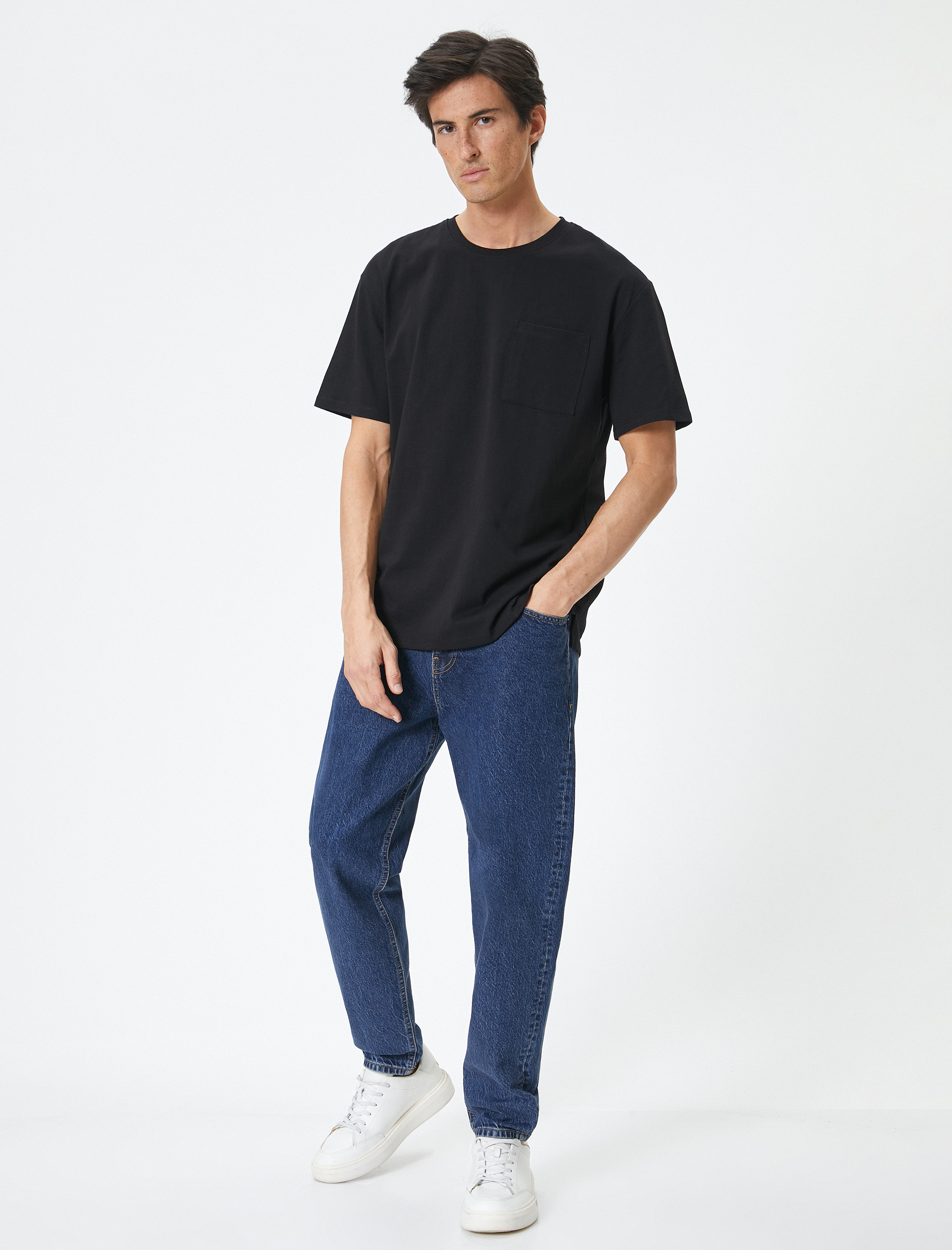   Oversize Tişört Cep Detaylı Bisiklet Yaka Kısa Kollu Pamuklu