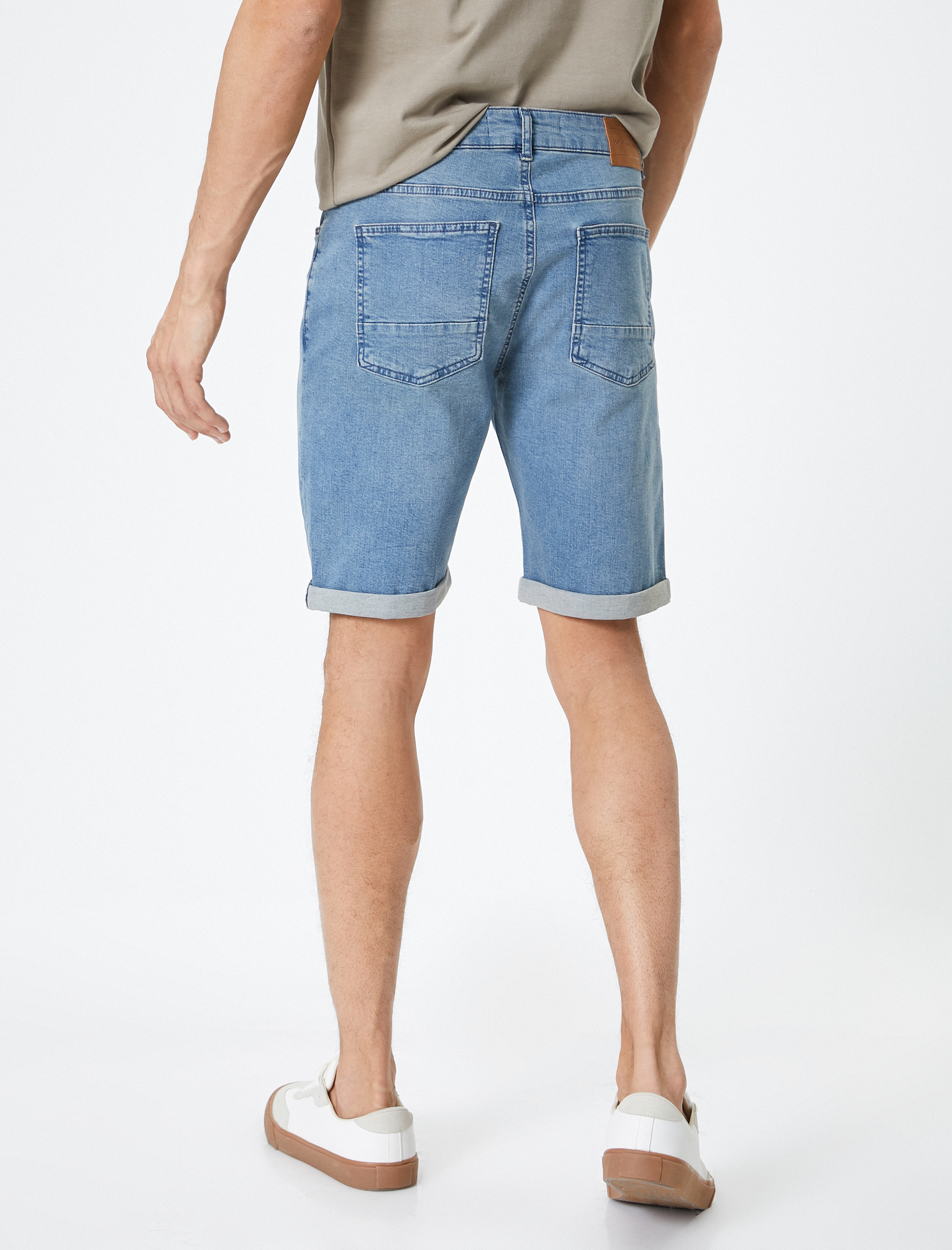 Kot Şort Slim Fit Düğmeli Cepli Katlı Paça