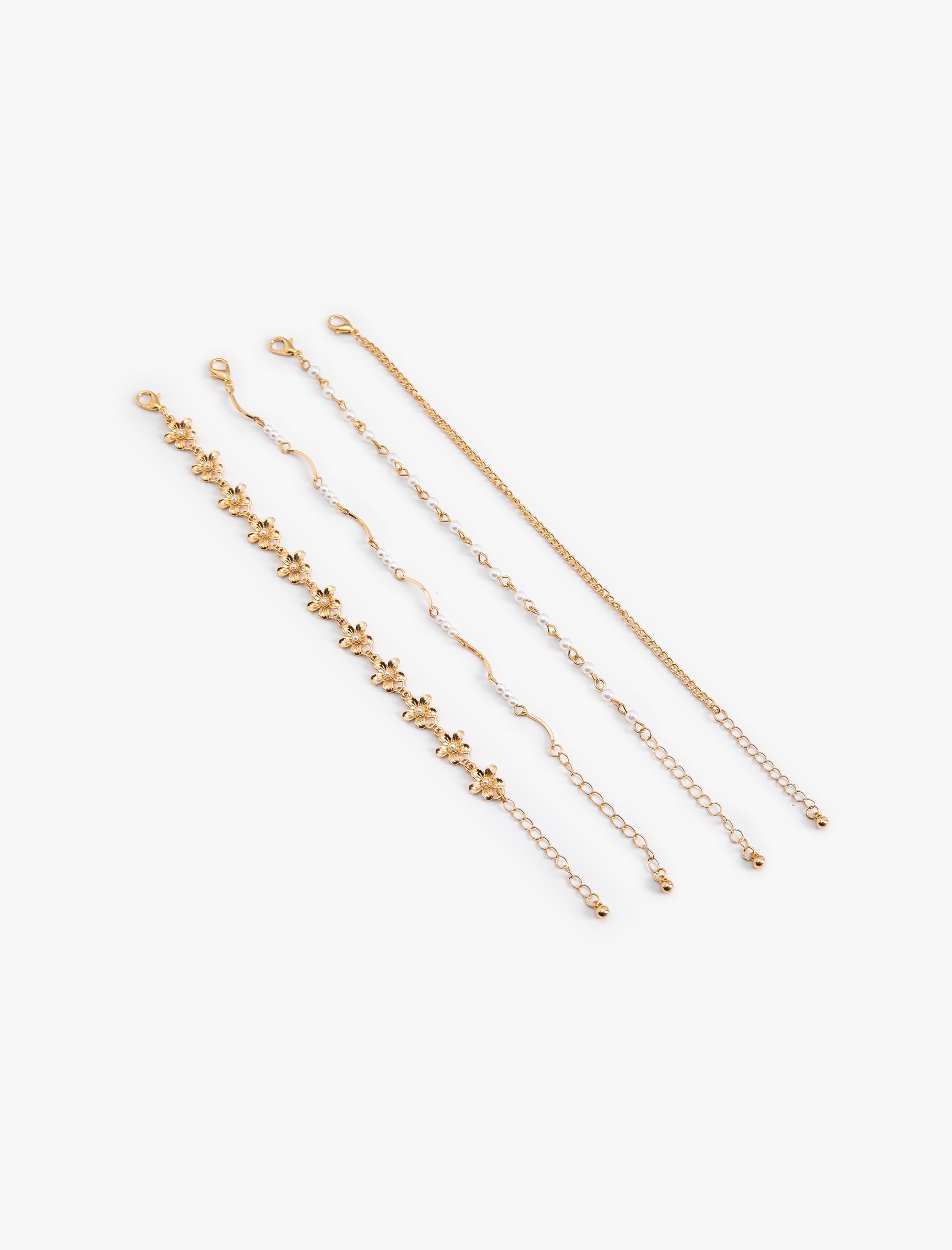  Kadın Zincir Detaylı Çiçek Motifli 4'lü Bileklik Seti