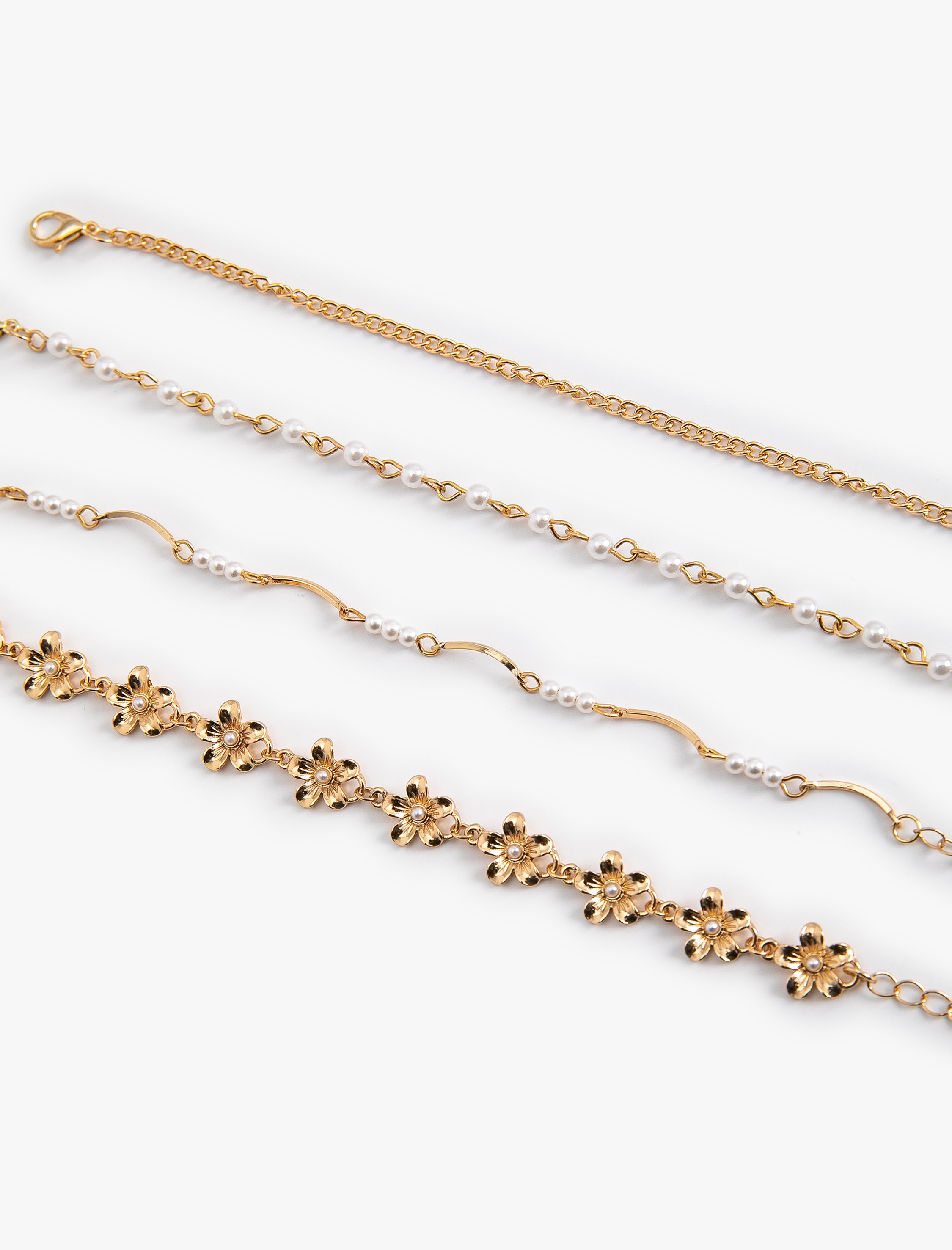  Kadın Zincir Detaylı Çiçek Motifli 4'lü Bileklik Seti