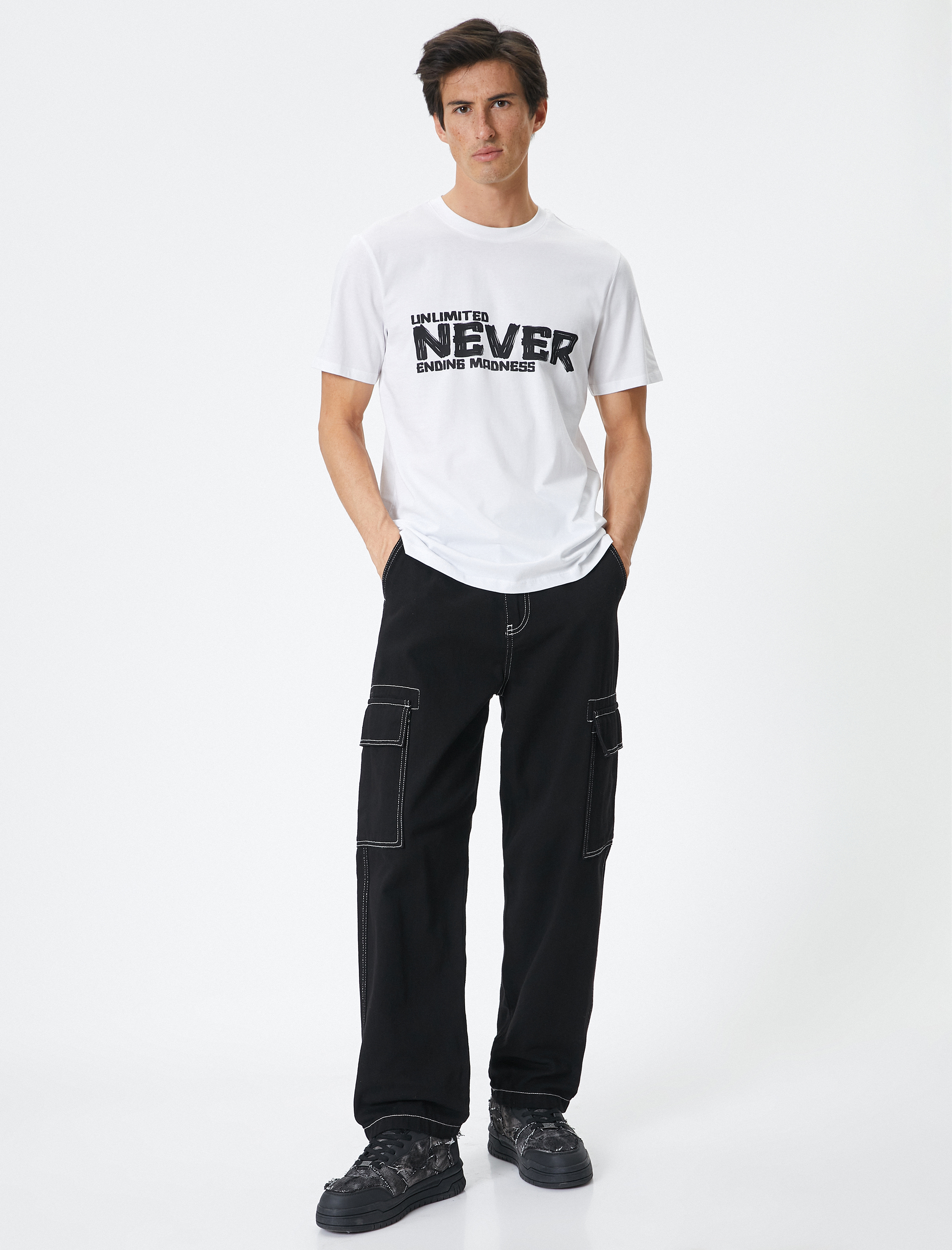   Slogan Baskılı Tişört Bisiklet Yaka Kısa Kollu Pamuklu