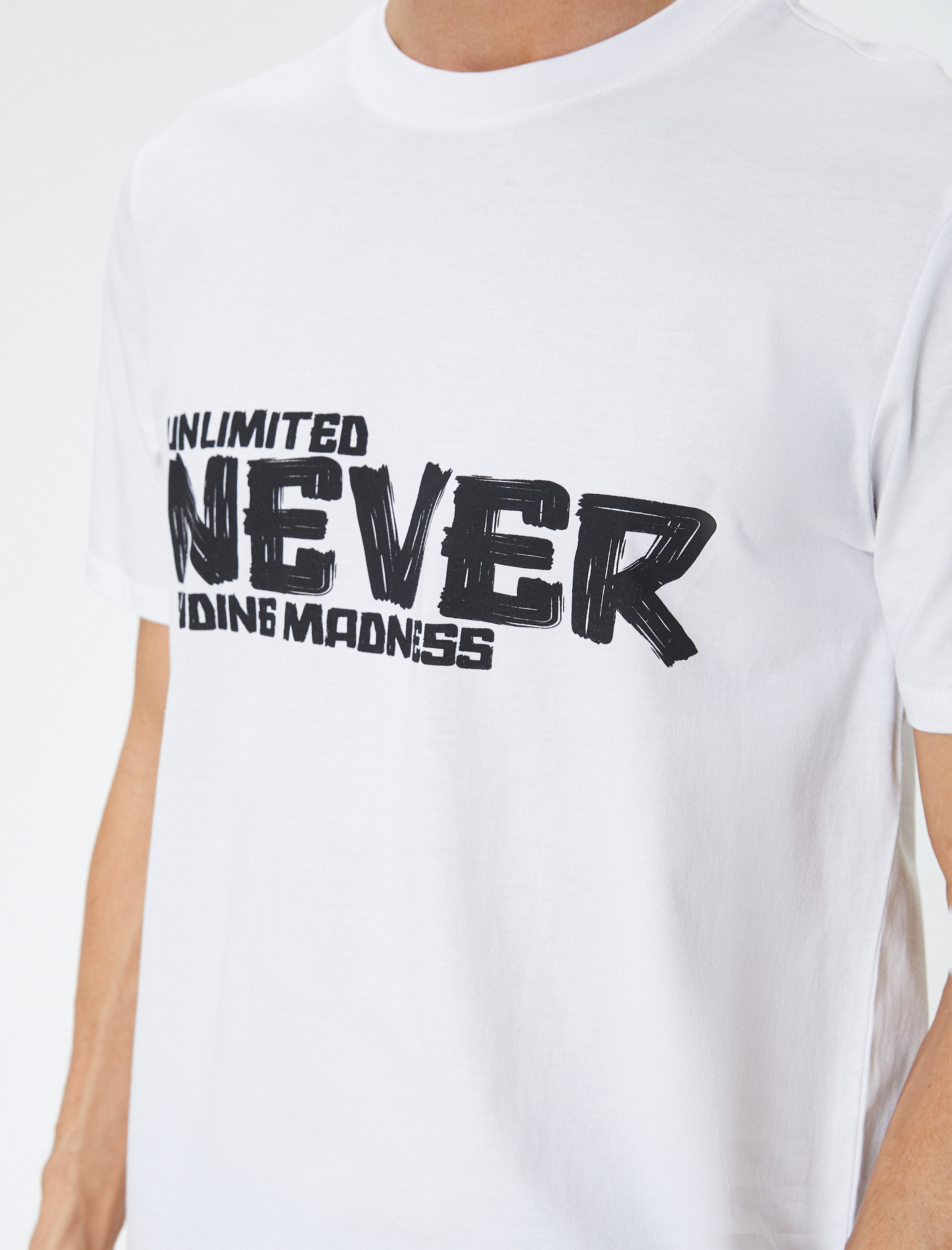   Slogan Baskılı Tişört Bisiklet Yaka Kısa Kollu Pamuklu