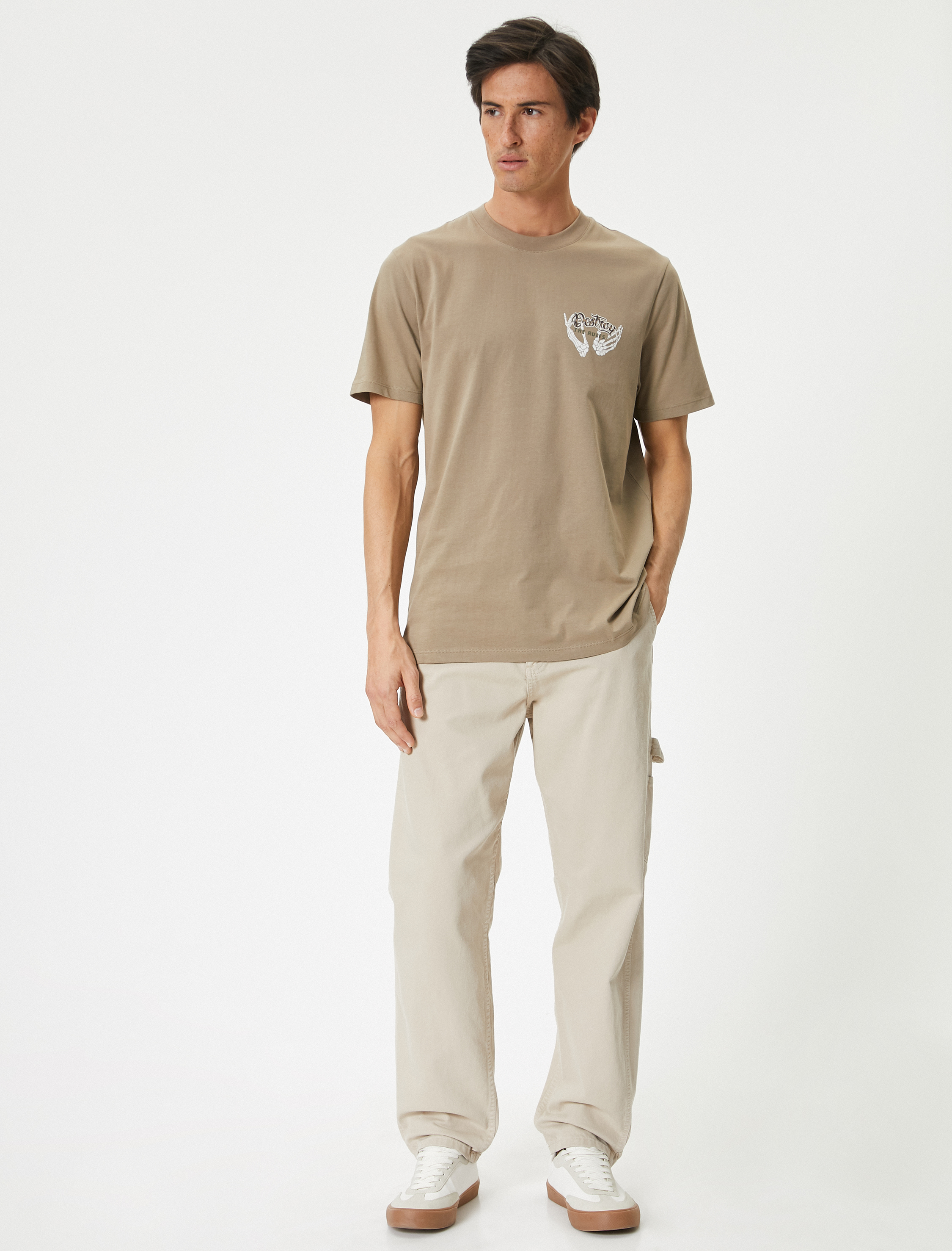   Bisiklet Yaka Pamuklu Kısa Kollu Arkası Baskılı Tişört