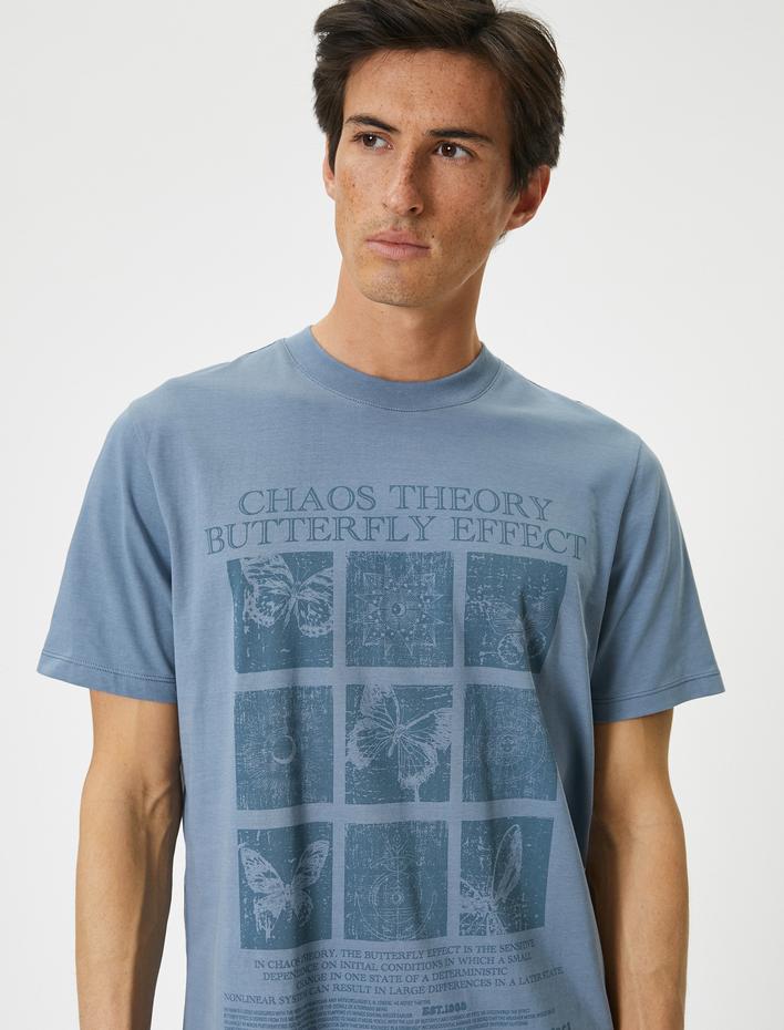  Bisiklet Yaka Kısa Kollu Regular Fit Pamuklu Baskılı Tişört