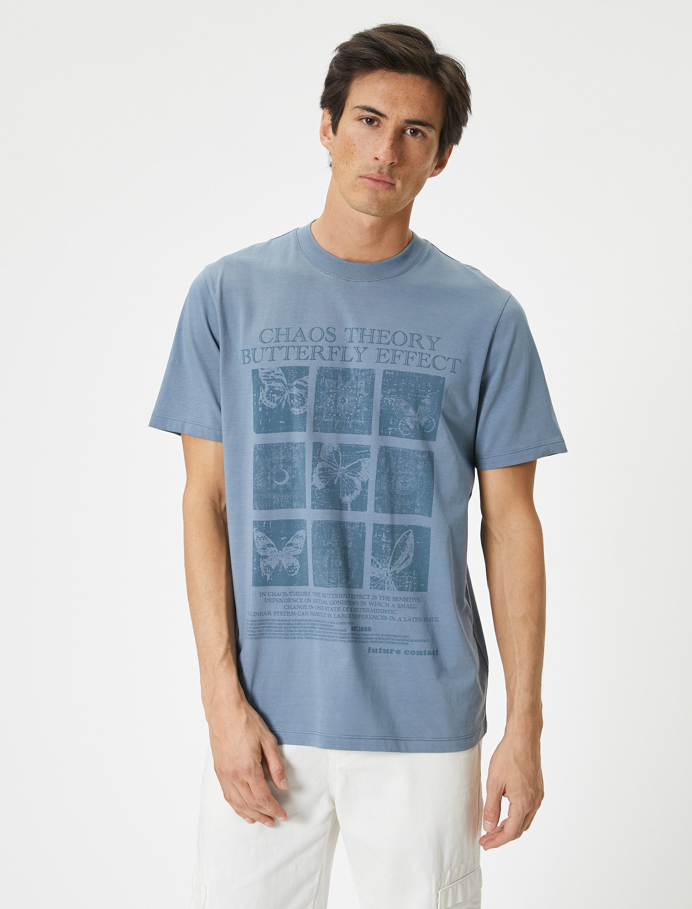   Bisiklet Yaka Kısa Kollu Regular Fit Pamuklu Baskılı Tişört