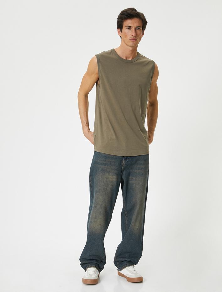  Basic Kolsuz Tişört Bisiklet Yaka Pamuklu