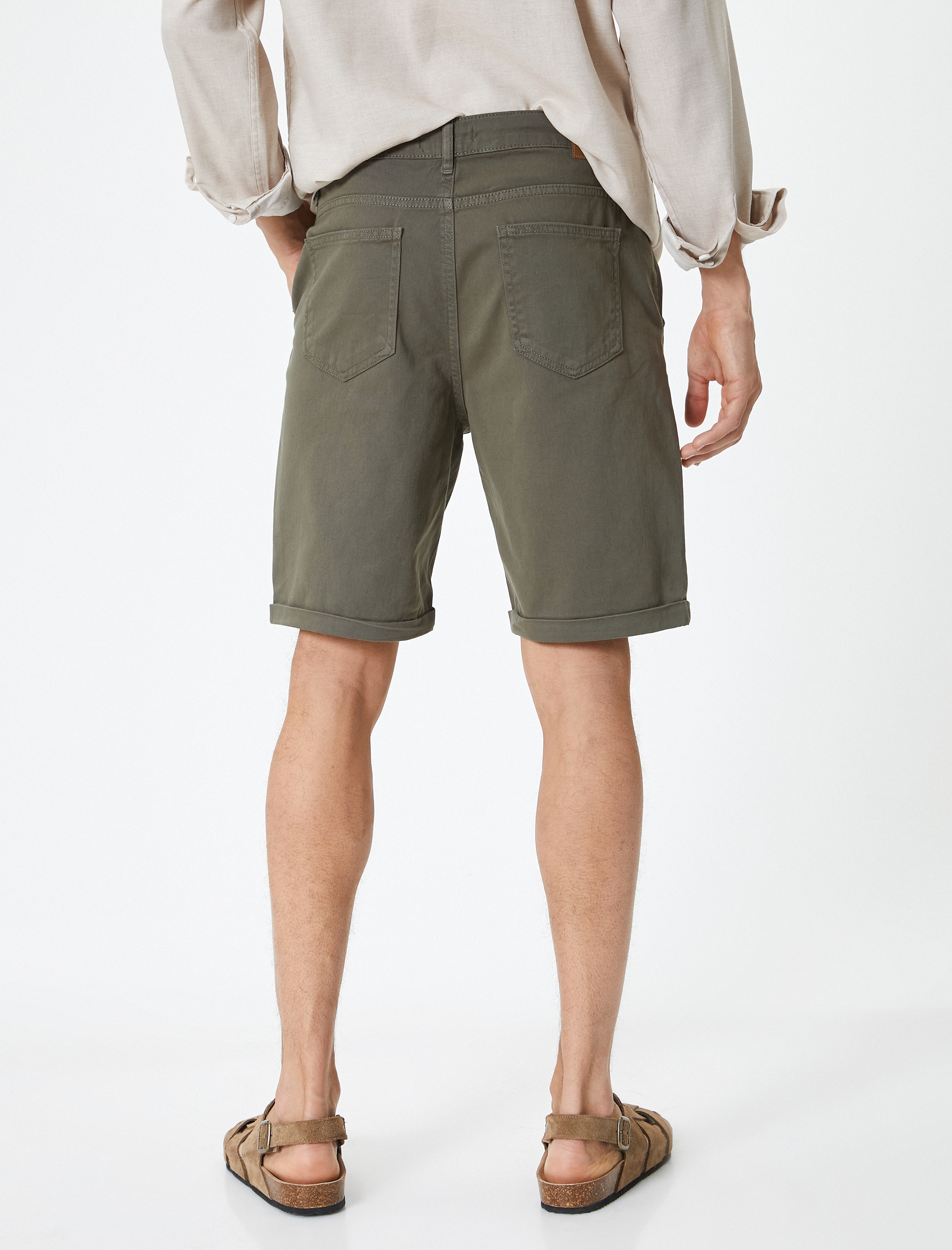   Kumaş Şort Bermuda Chino Slim Fit Düğmeli Cepli Katlı Paça