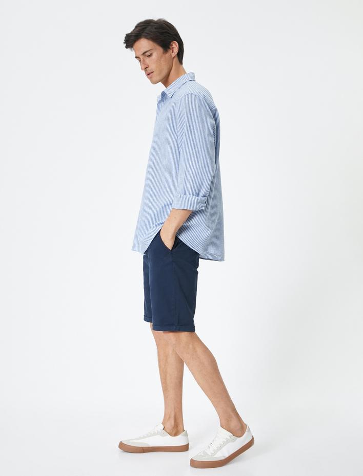  Kumaş Şort Bermuda Chino Slim Fit Düğmeli Cepli Katlı Paça