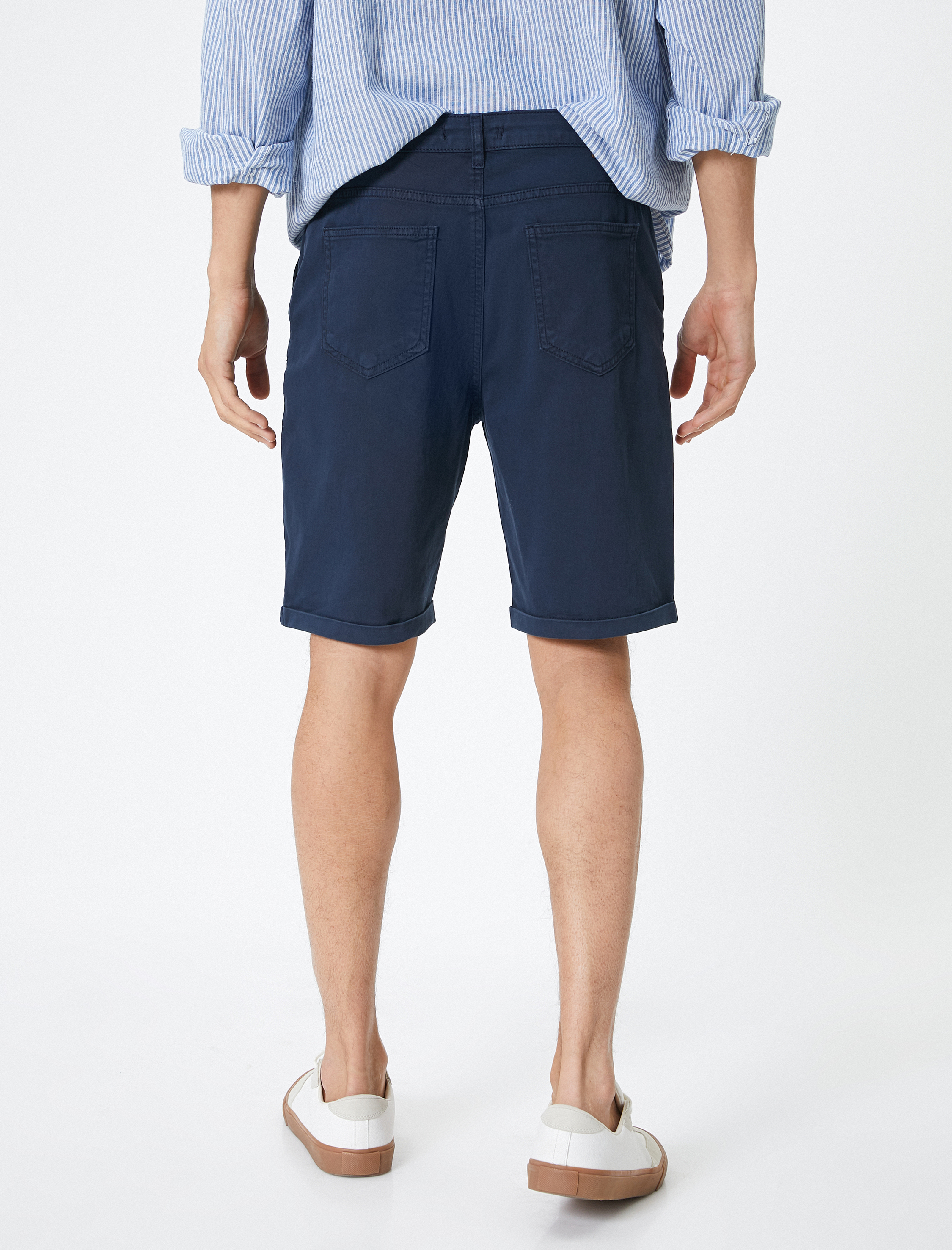   Kumaş Şort Bermuda Chino Slim Fit Düğmeli Cepli Katlı Paça