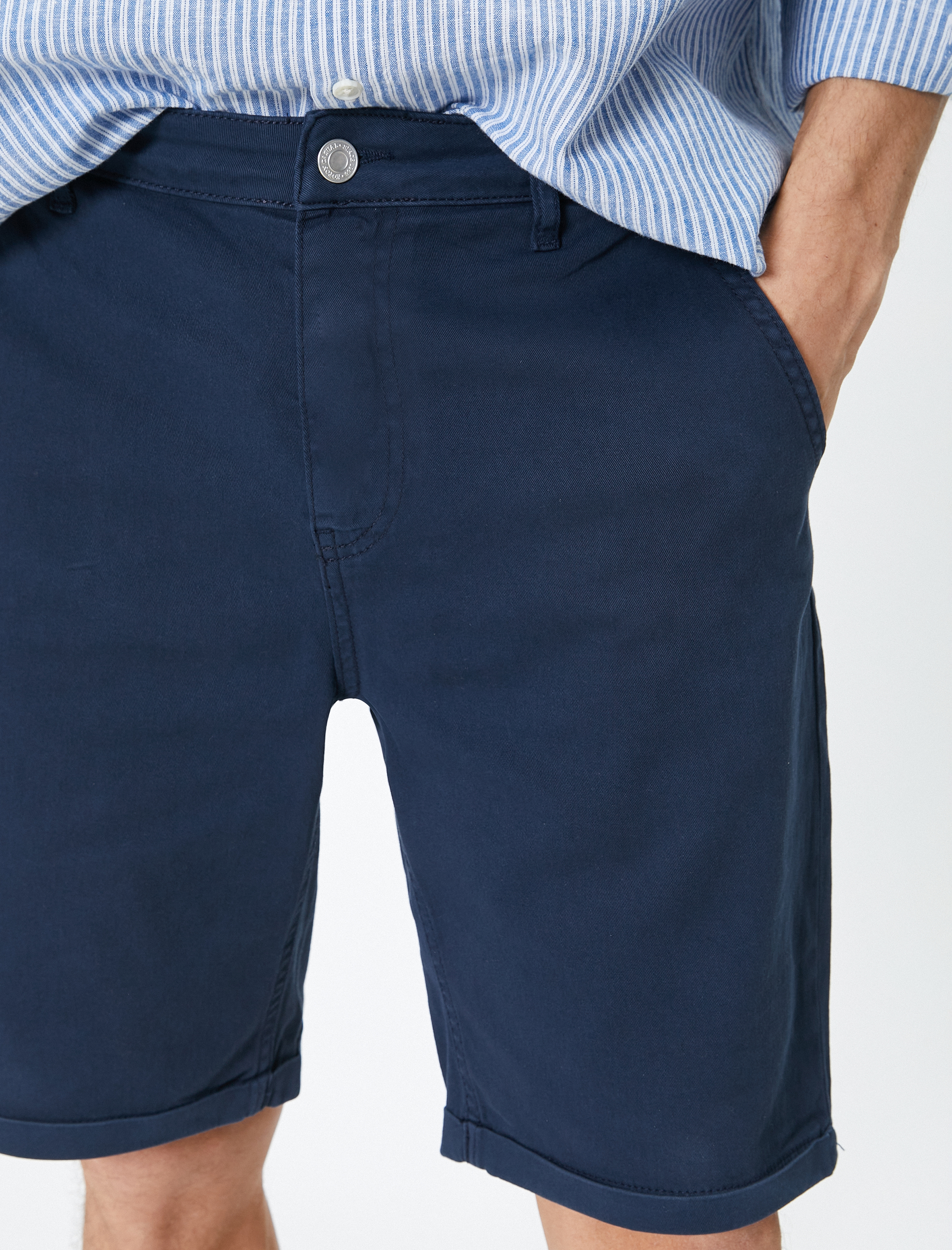   Kumaş Şort Bermuda Chino Slim Fit Düğmeli Cepli Katlı Paça