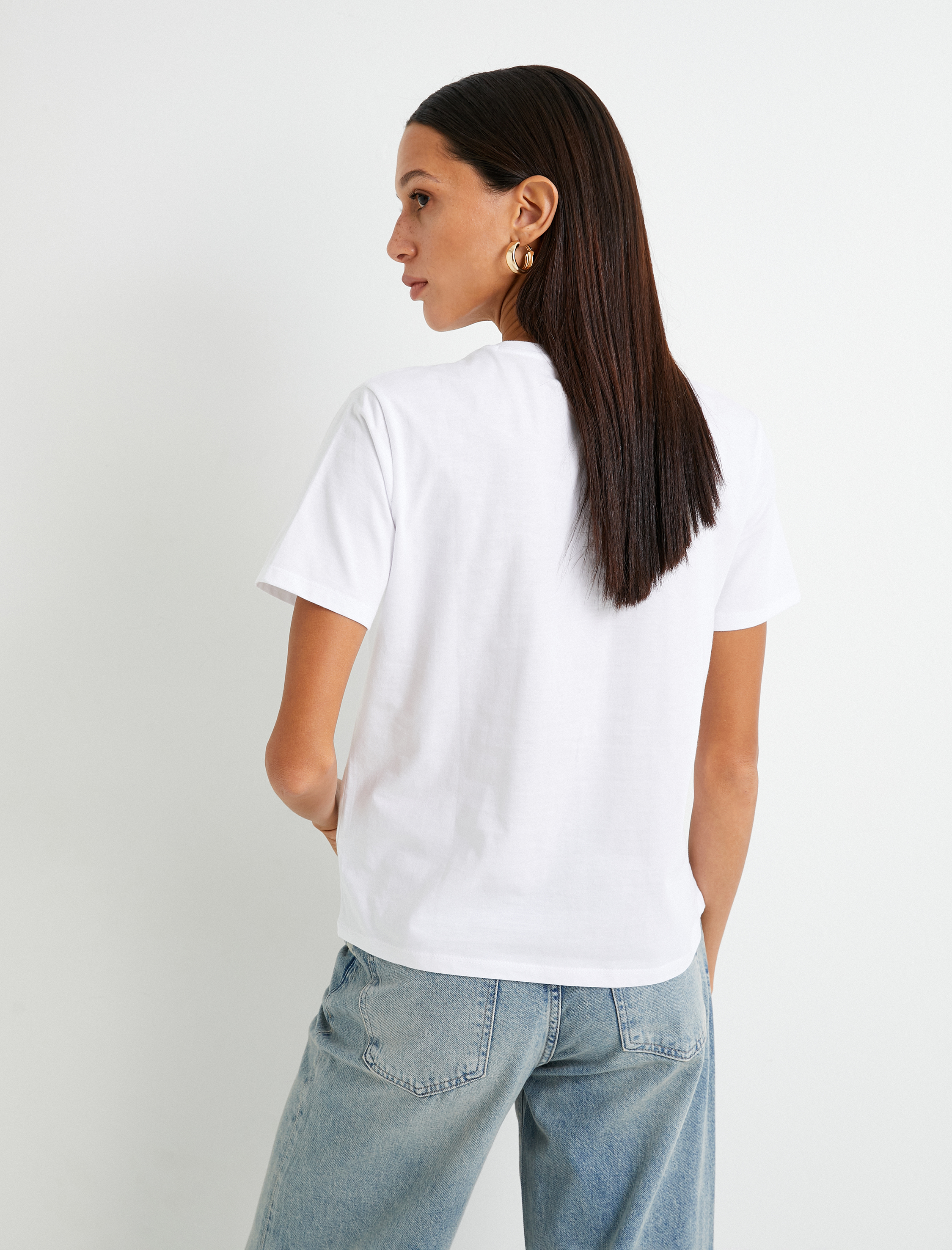   Baskılı Tişört Bisiklet Yaka Kısa Kollu Pamuklu