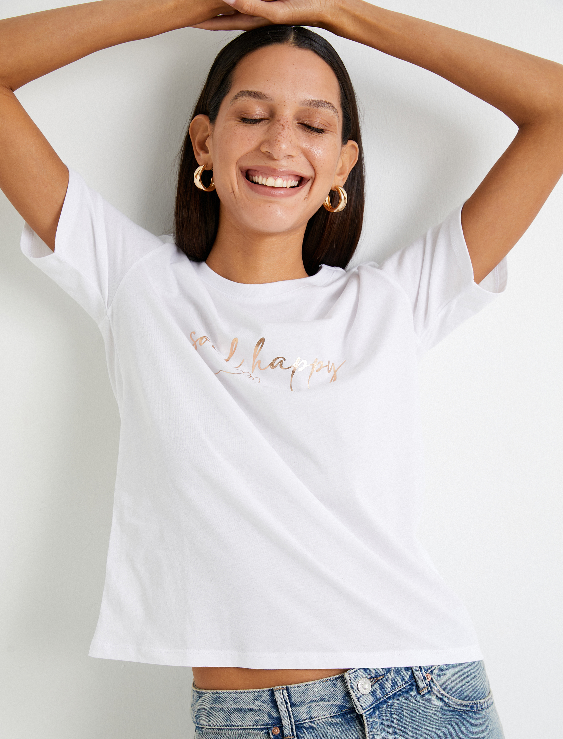   Baskılı Tişört Bisiklet Yaka Kısa Kollu Pamuklu