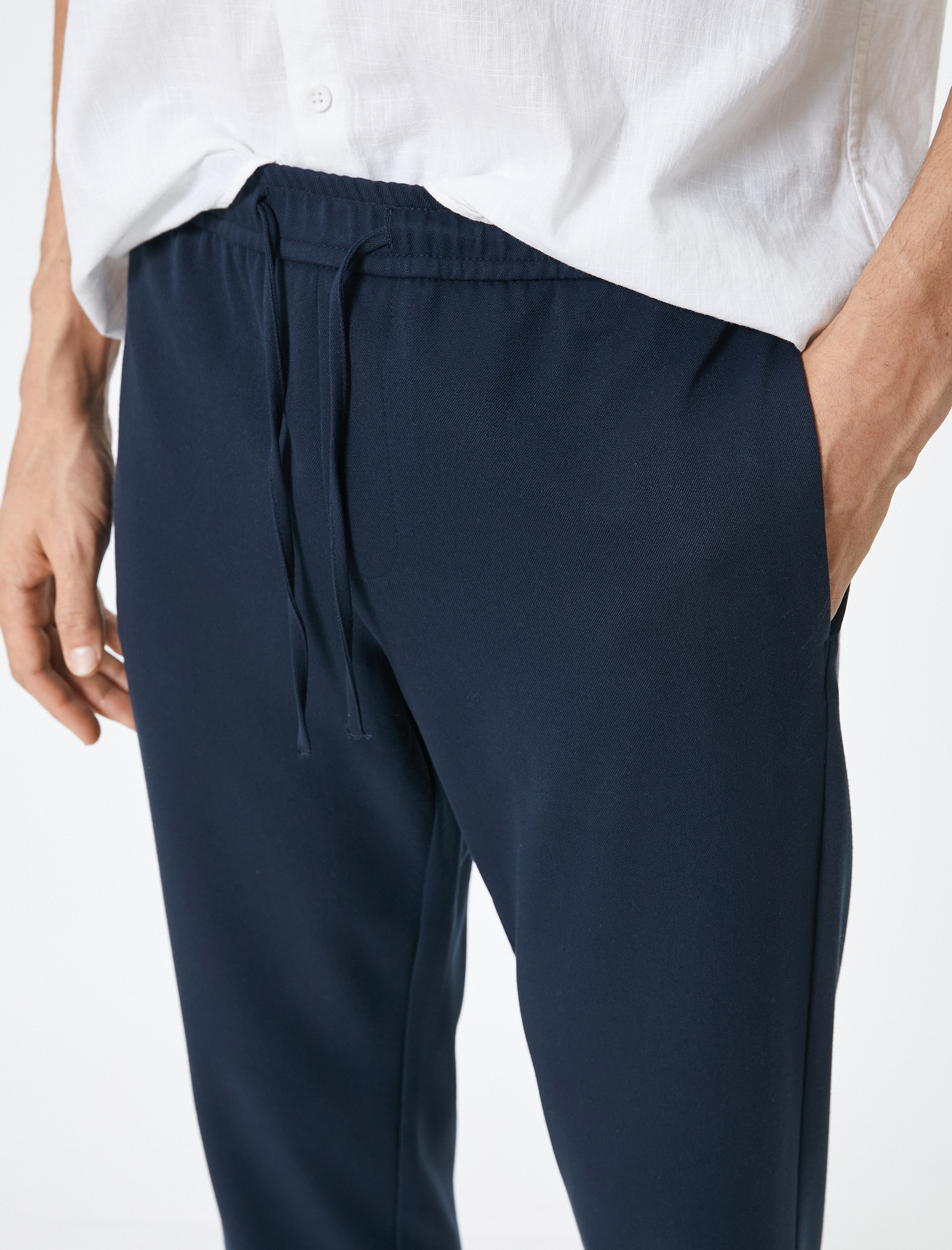 Yazlık Kumaş Pantolon Jogger Beli Bağcıklı Cepli Viskon Karışımlı